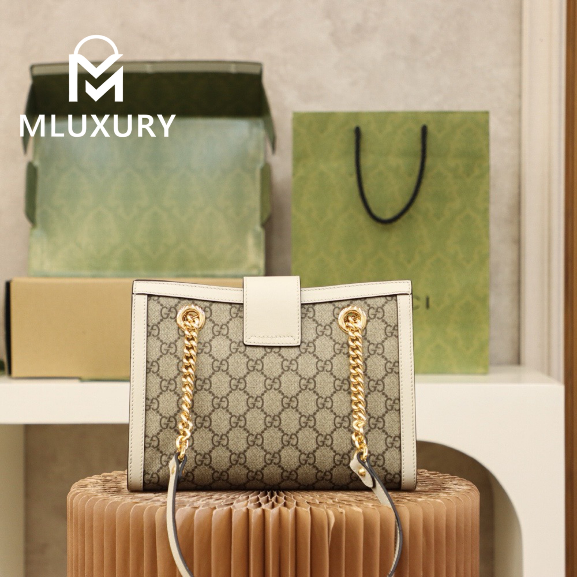 GUCCI Padlock Small, Genuine Leather, White