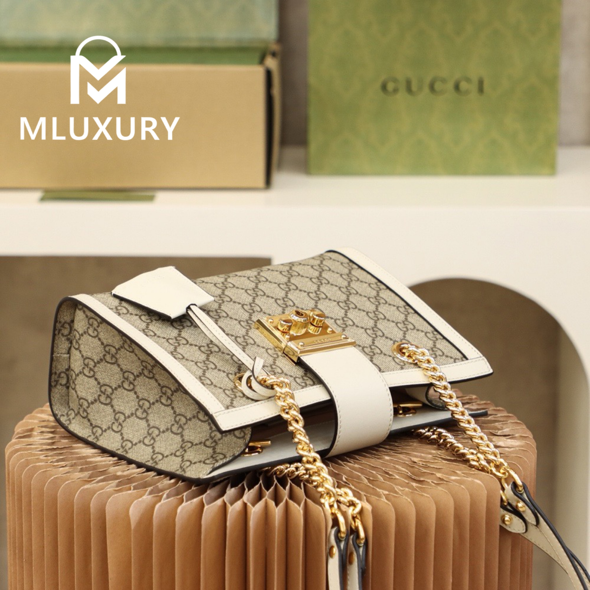 GUCCI Padlock Small, Genuine Leather, White