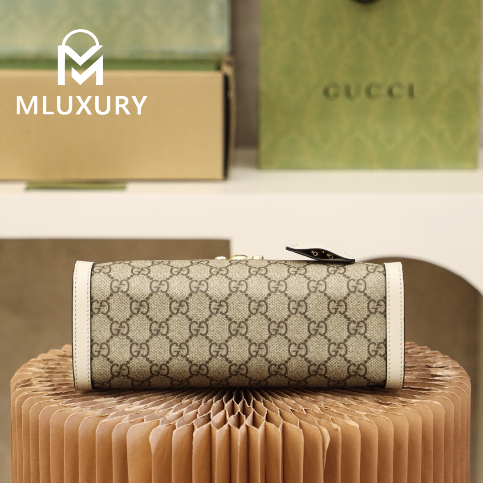 GUCCI Padlock Small, Genuine Leather, White