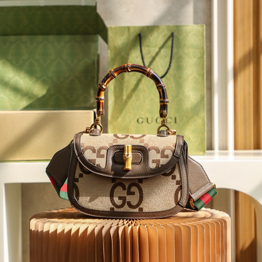 GUCCI GG Pattern Bamboo Bag, Original Leather