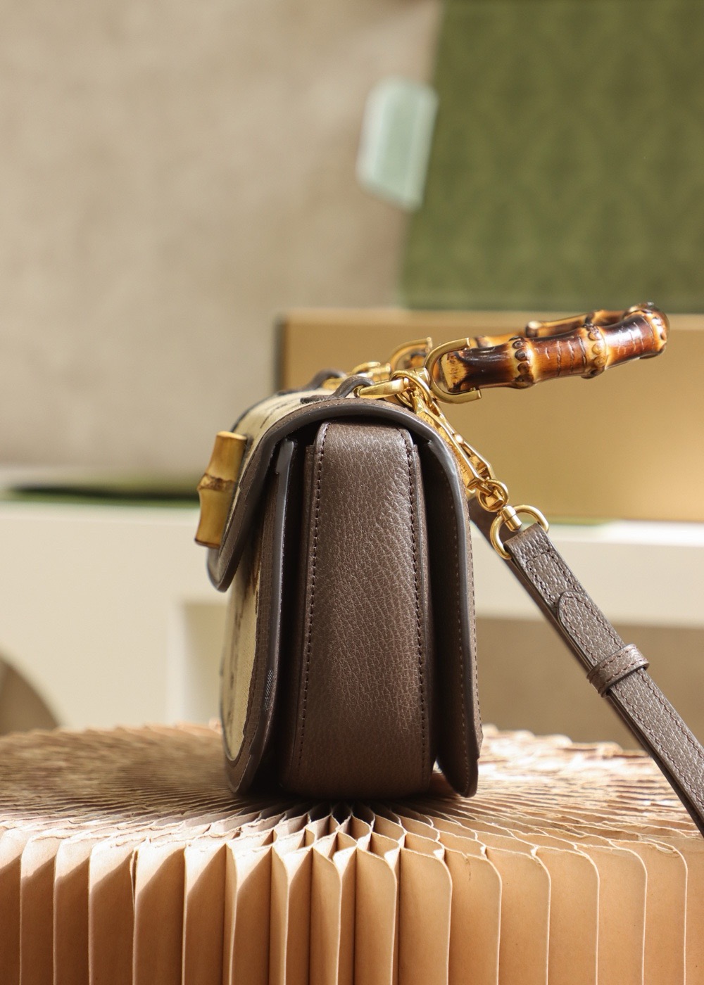 GUCCI GG Pattern Bamboo Bag, Original Leather