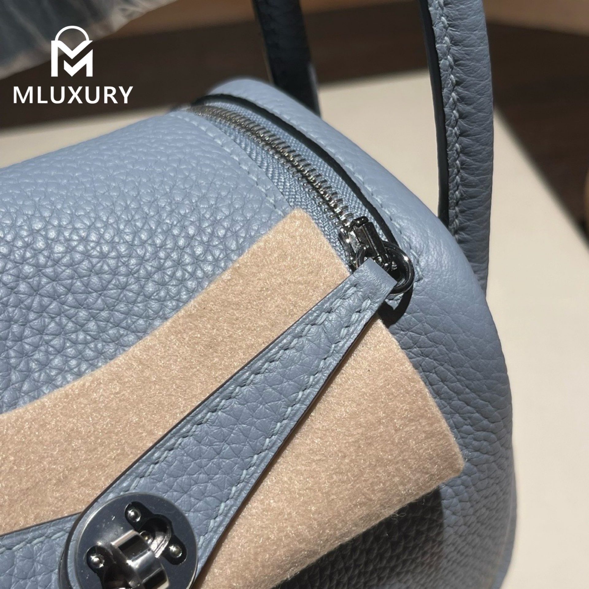 Hermès Mini Lindy II, TC leather, J7 linen blue, silver hardware
