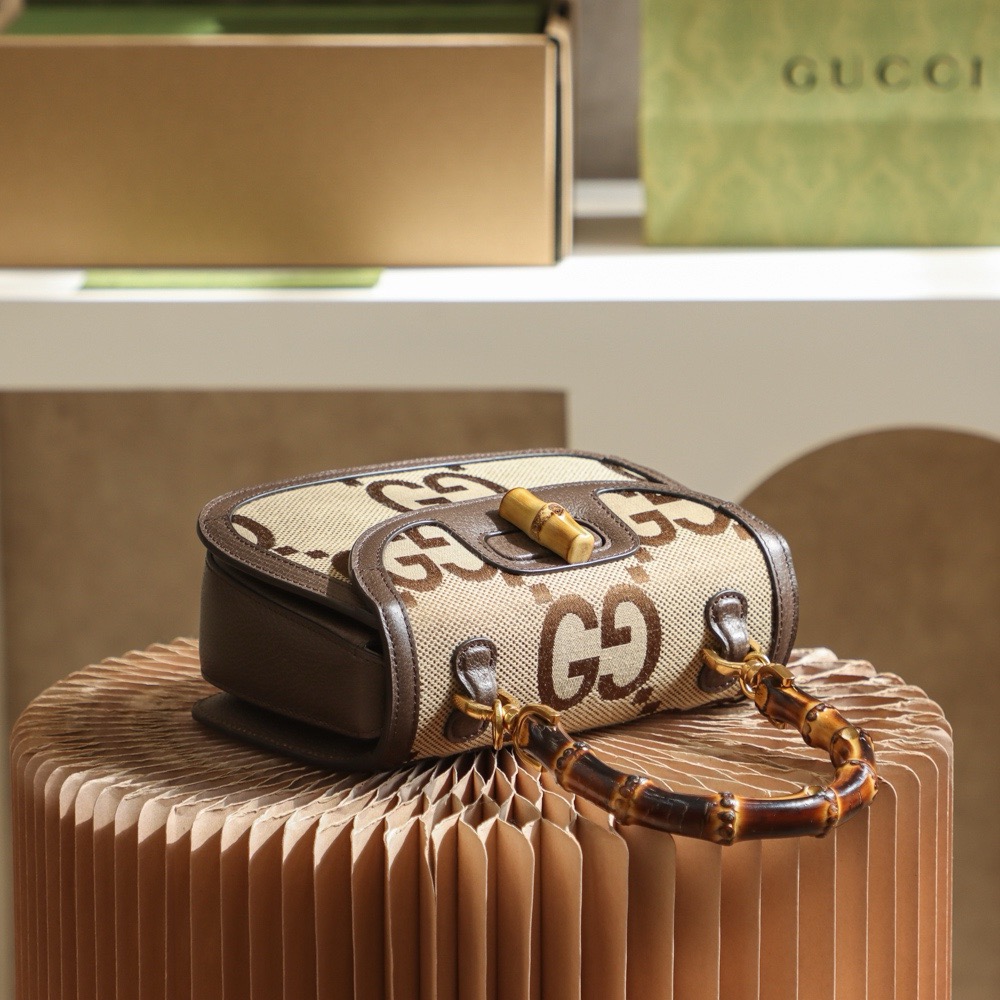 GUCCI GG Pattern Bamboo Bag, Original Leather
