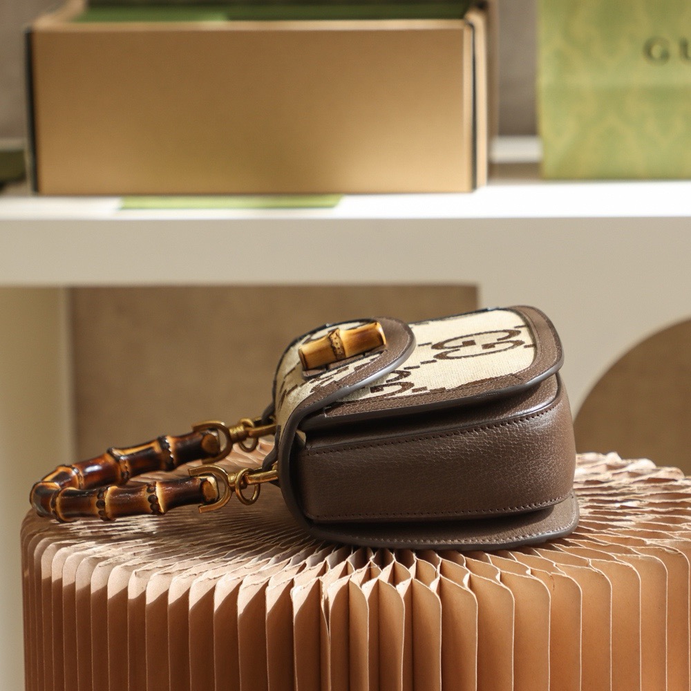 GUCCI GG Pattern Bamboo Bag, Original Leather