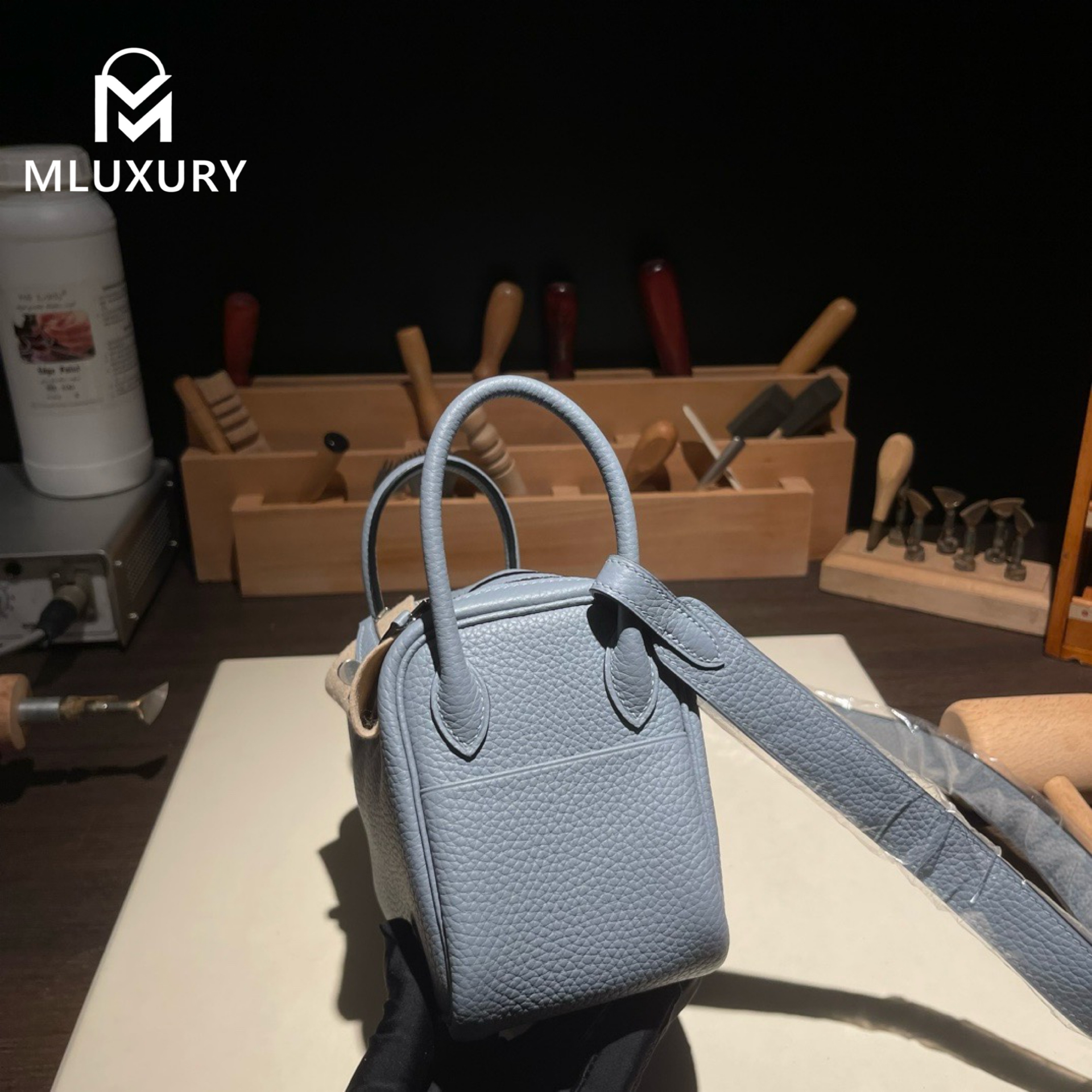 Hermès Mini Lindy II, TC leather, J7 linen blue, silver hardware