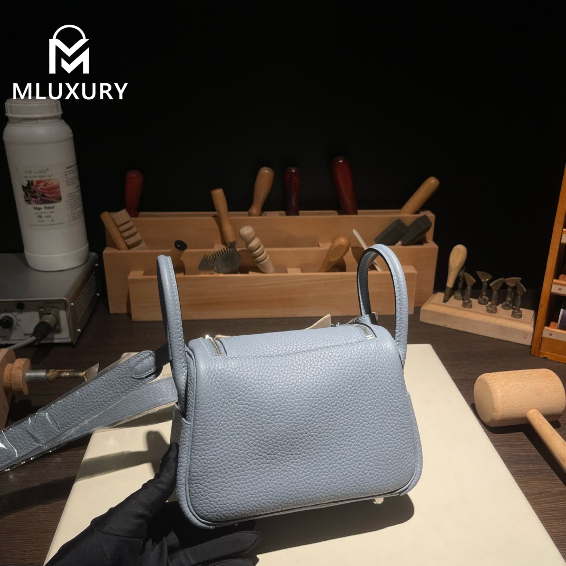 Hermès Mini Lindy II, TC leather, J7 linen blue, silver hardware