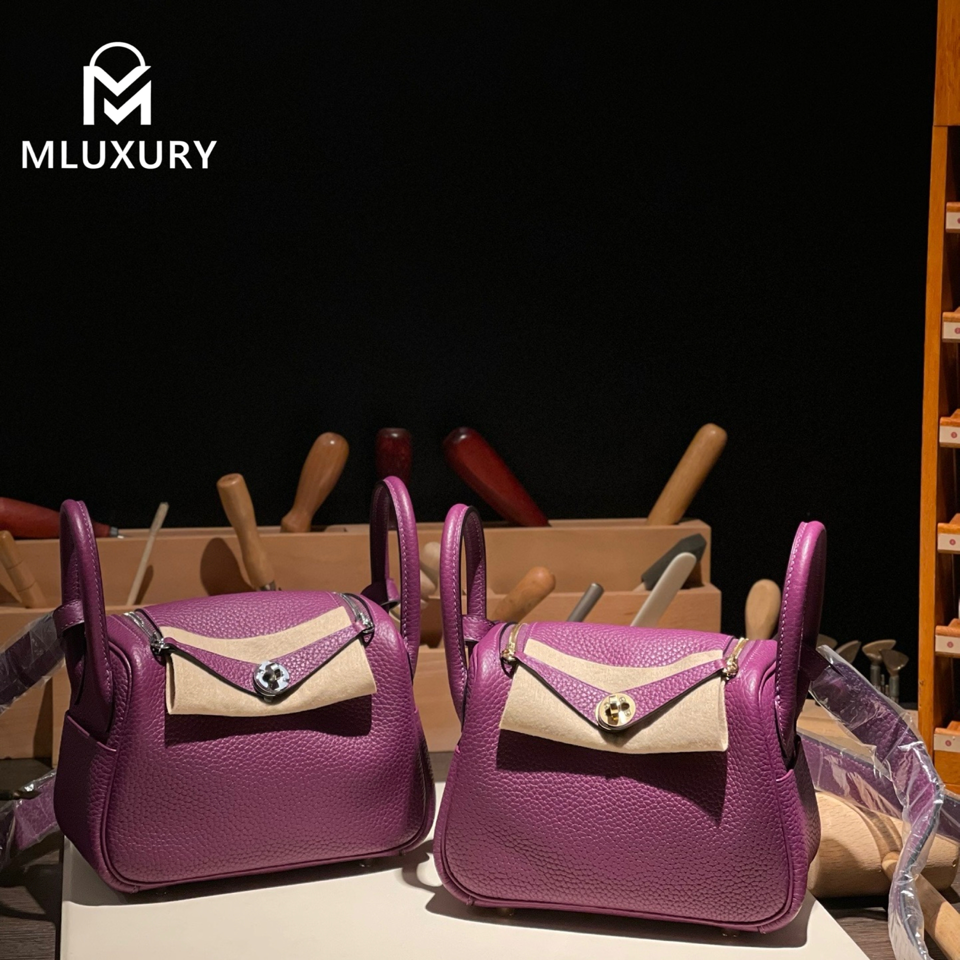 Hermès Mini Lindy II, TC leather, P9 anemone purple, Gold and silver