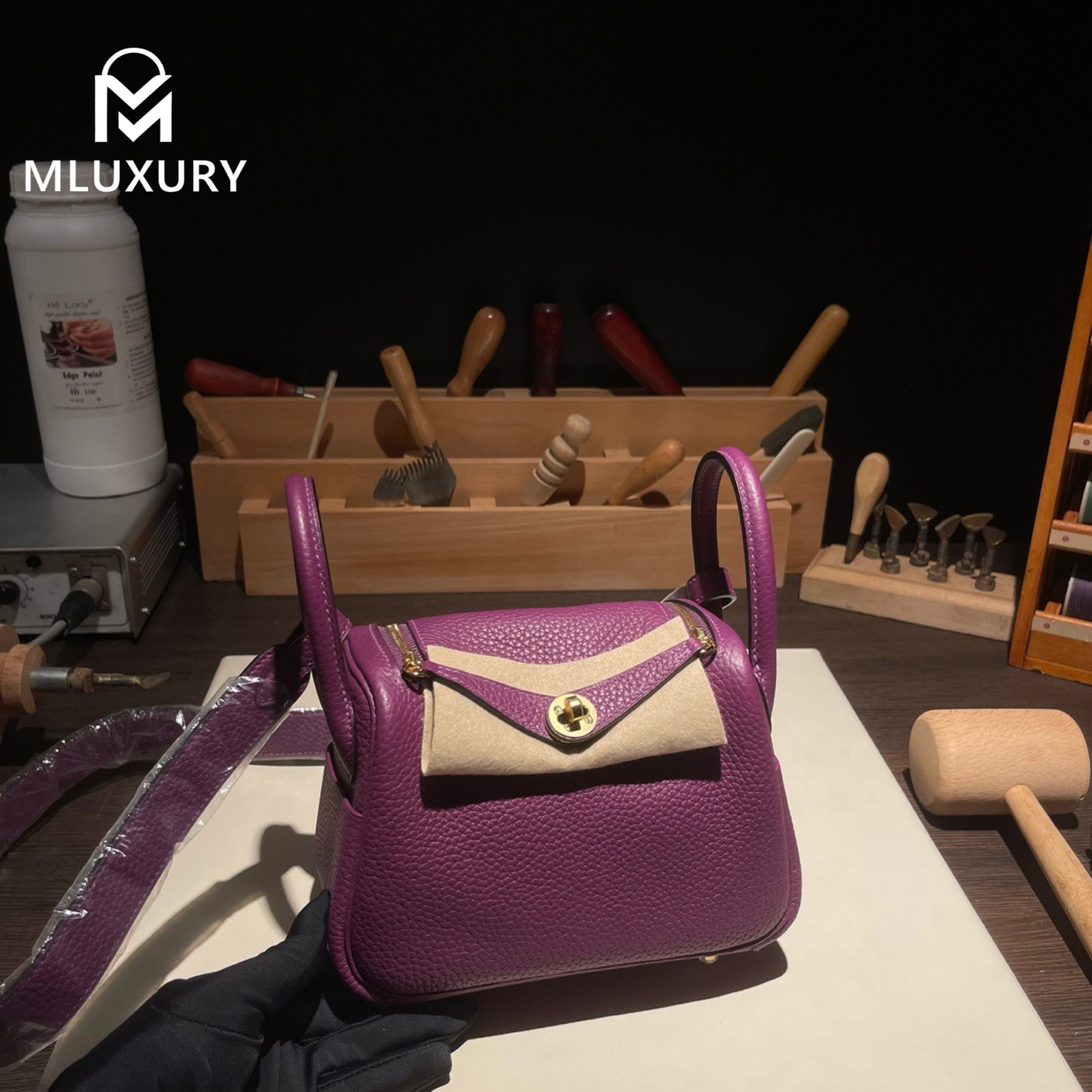 Hermès Mini Lindy II, TC leather, P9 anemone purple, Gold and silver