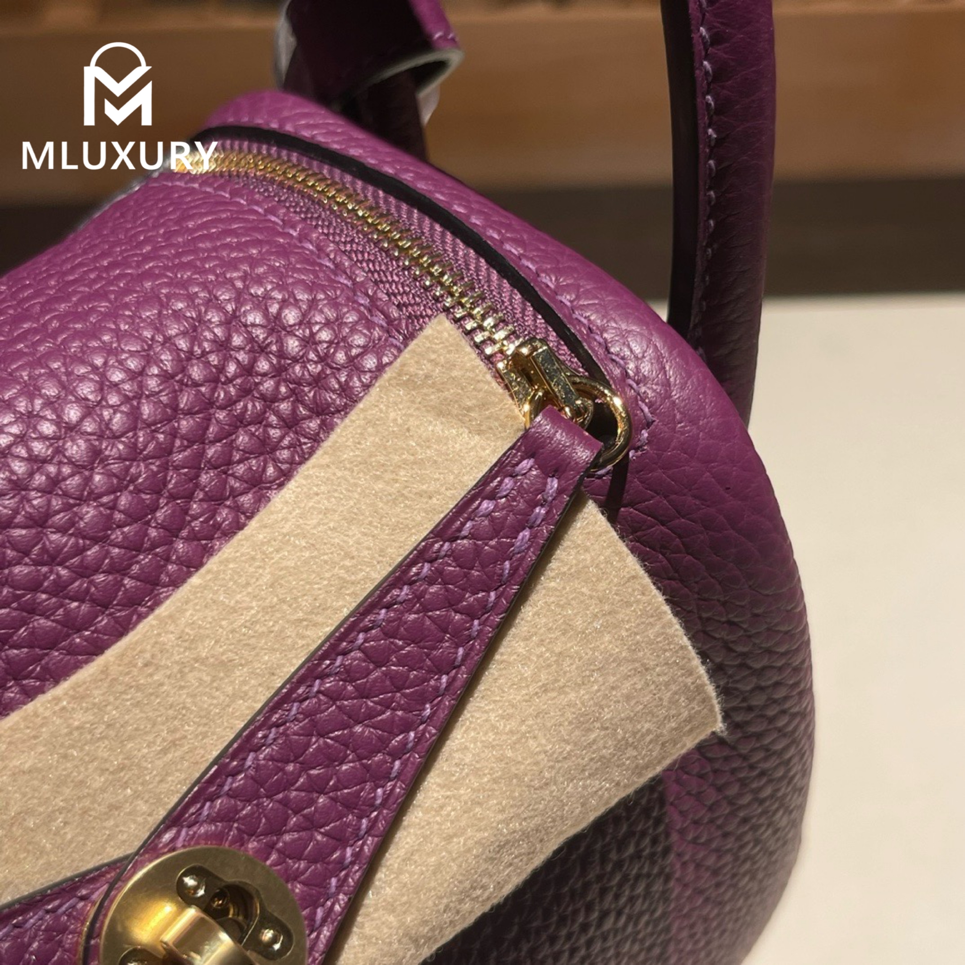 Hermès Mini Lindy II, TC leather, P9 anemone purple, Gold and silver