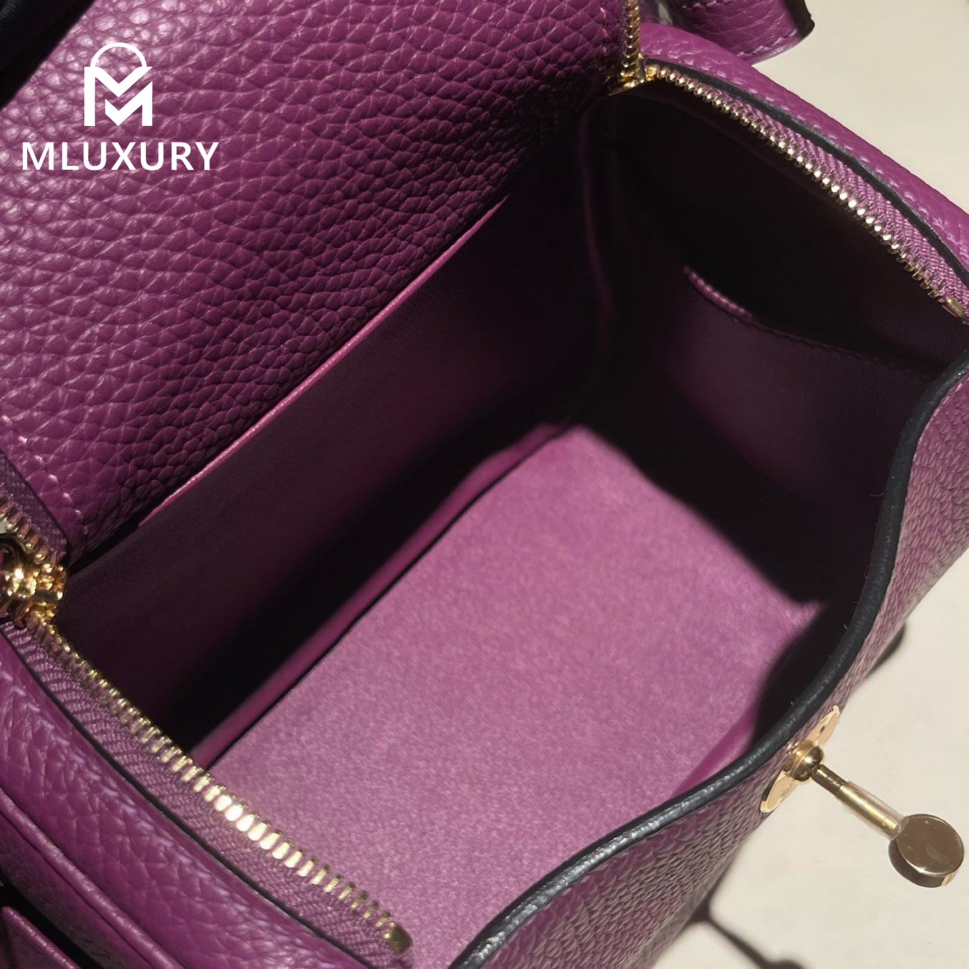 Hermès Mini Lindy II, TC leather, P9 anemone purple, Gold and silver