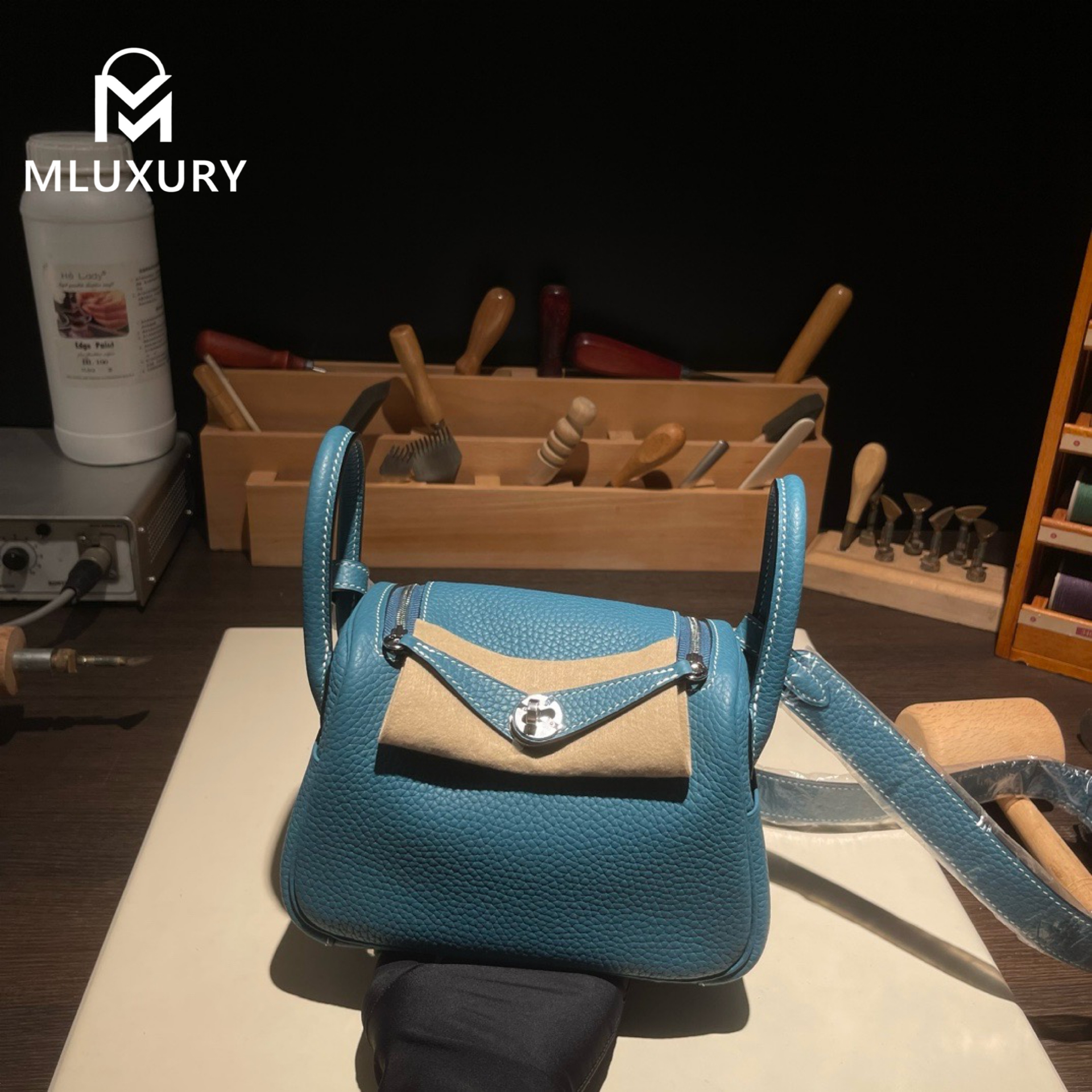 Hermès Mini Lindy II, TC leather, D2 new denim blue, Silver hardware