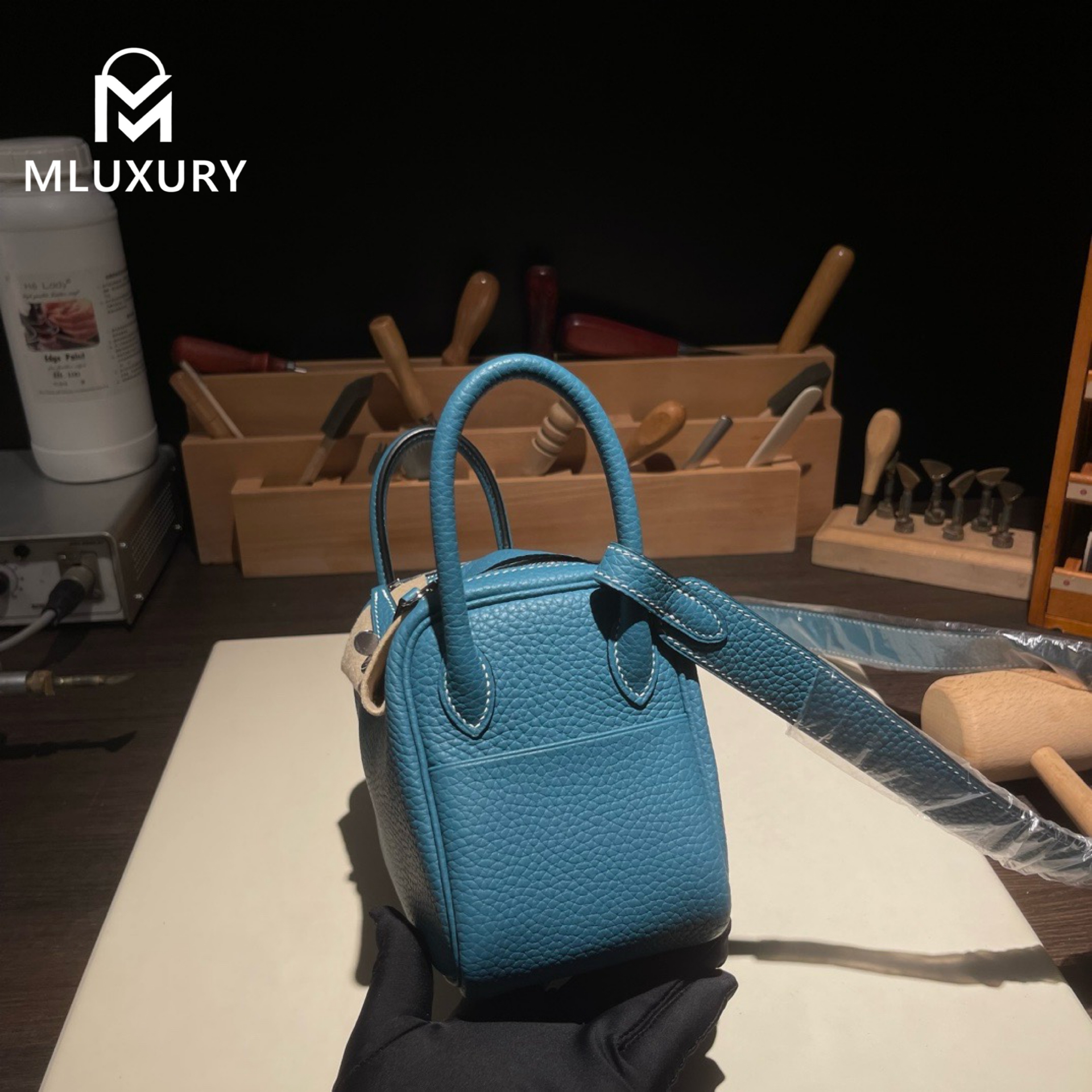 Hermès Mini Lindy II, TC leather, D2 new denim blue, Silver hardware