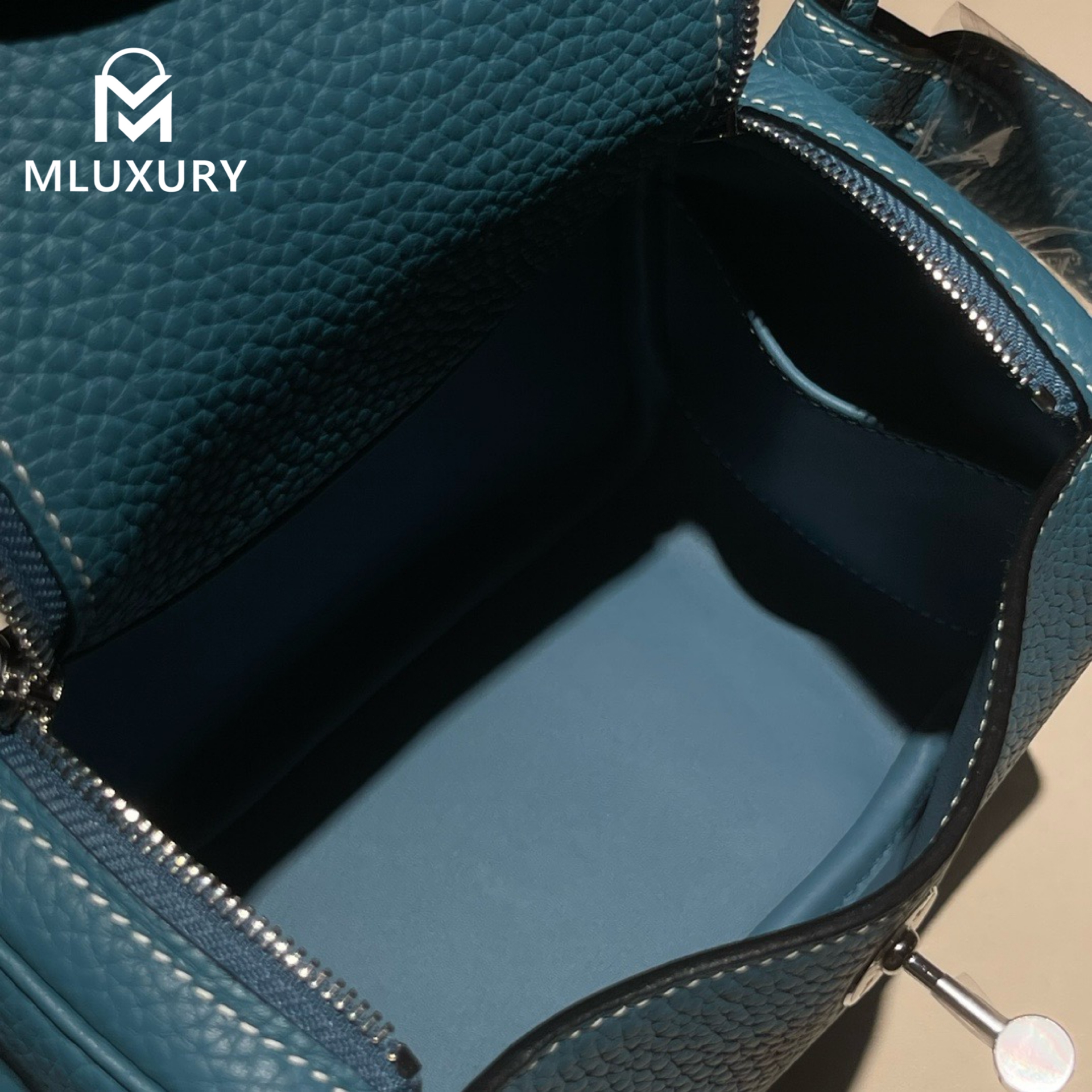Hermès Mini Lindy II, TC leather, D2 new denim blue, Silver hardware