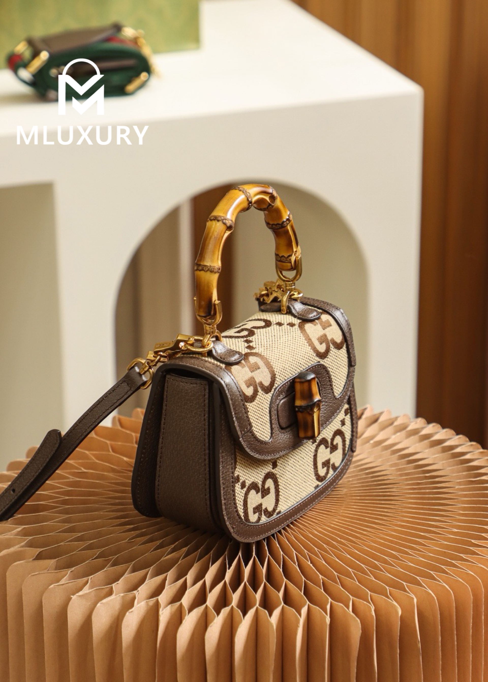 GUCCI Mini GG Pattern Bamboo Bag, Original Leather