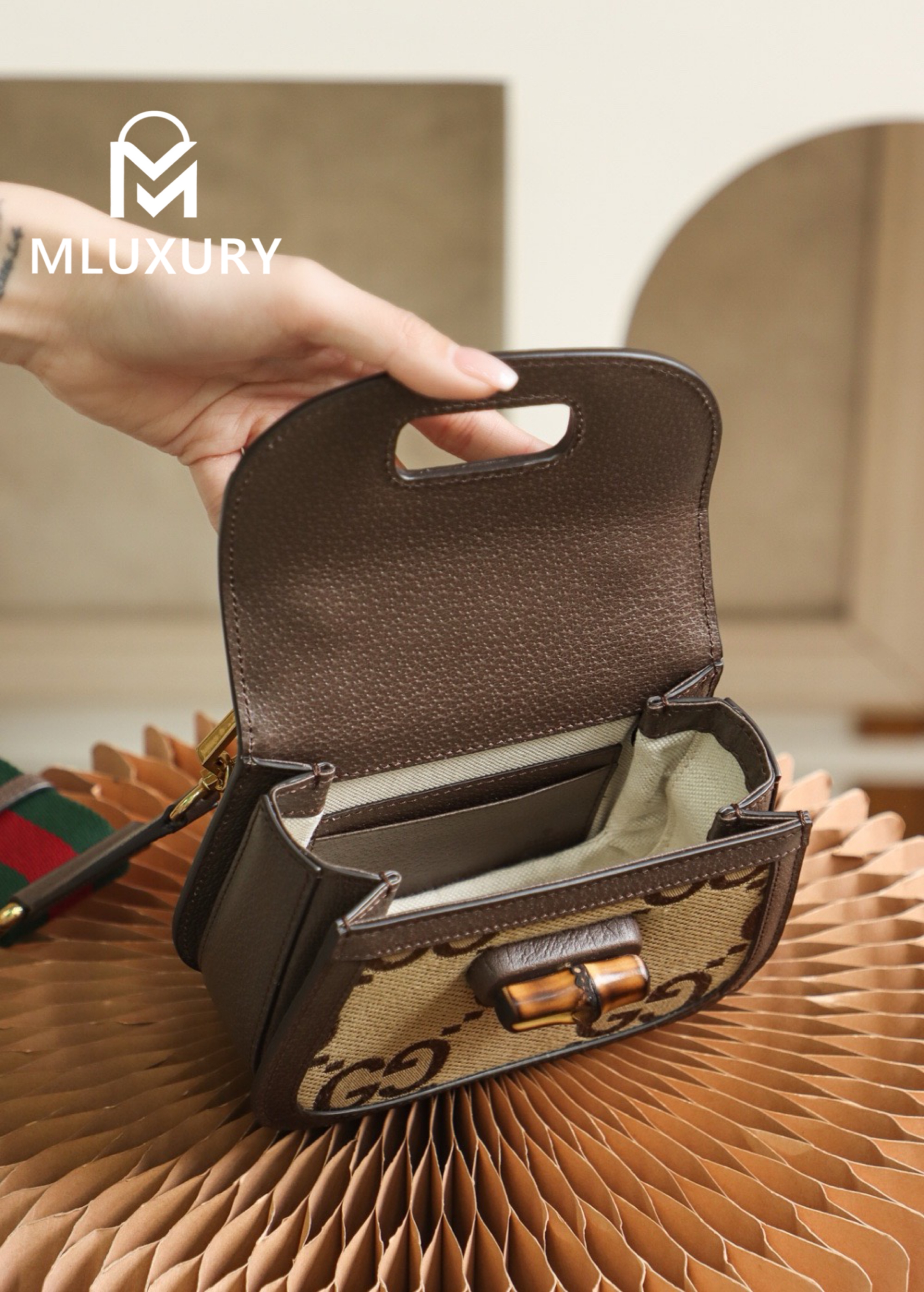 GUCCI Mini GG Pattern Bamboo Bag, Original Leather