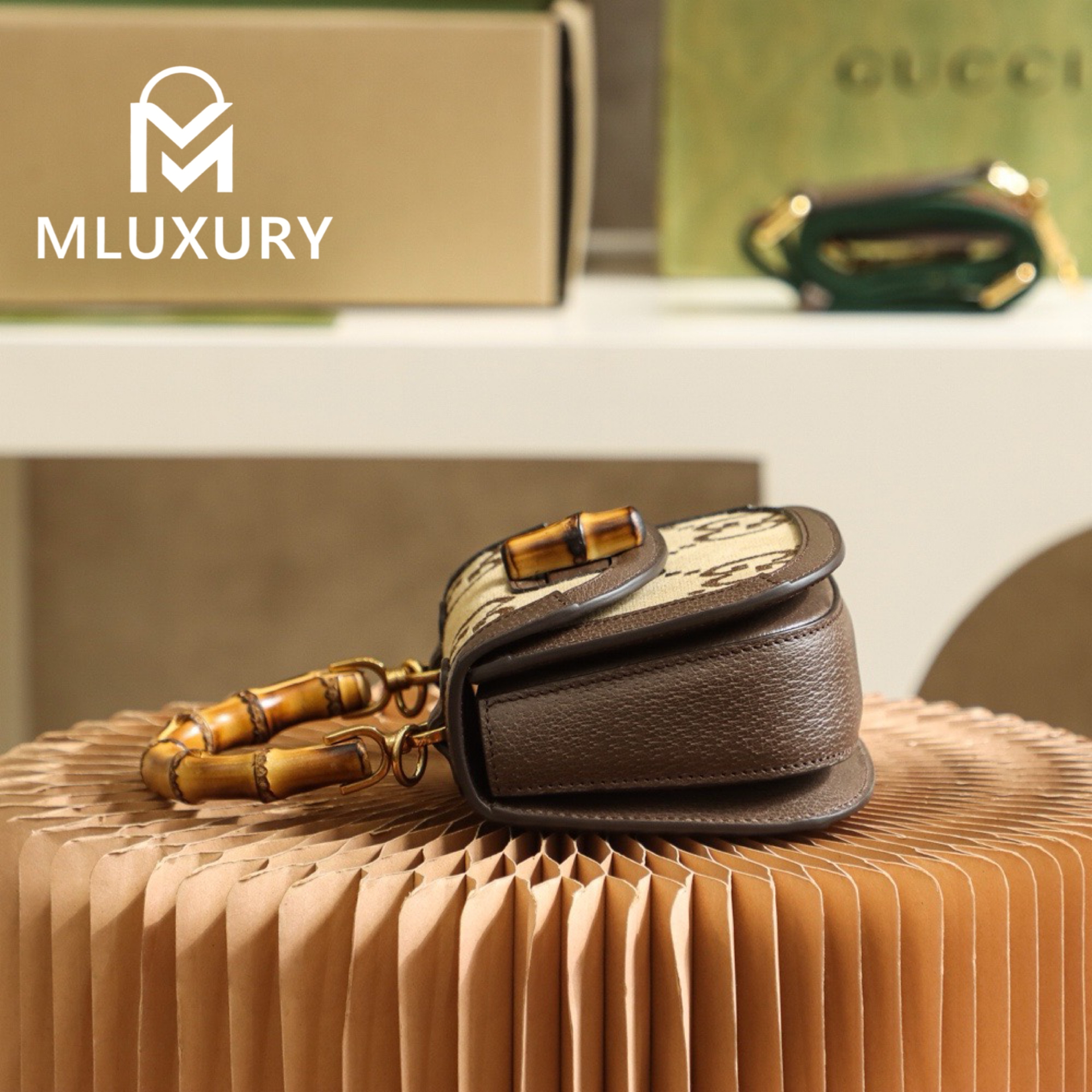 GUCCI Mini GG Pattern Bamboo Bag, Original Leather