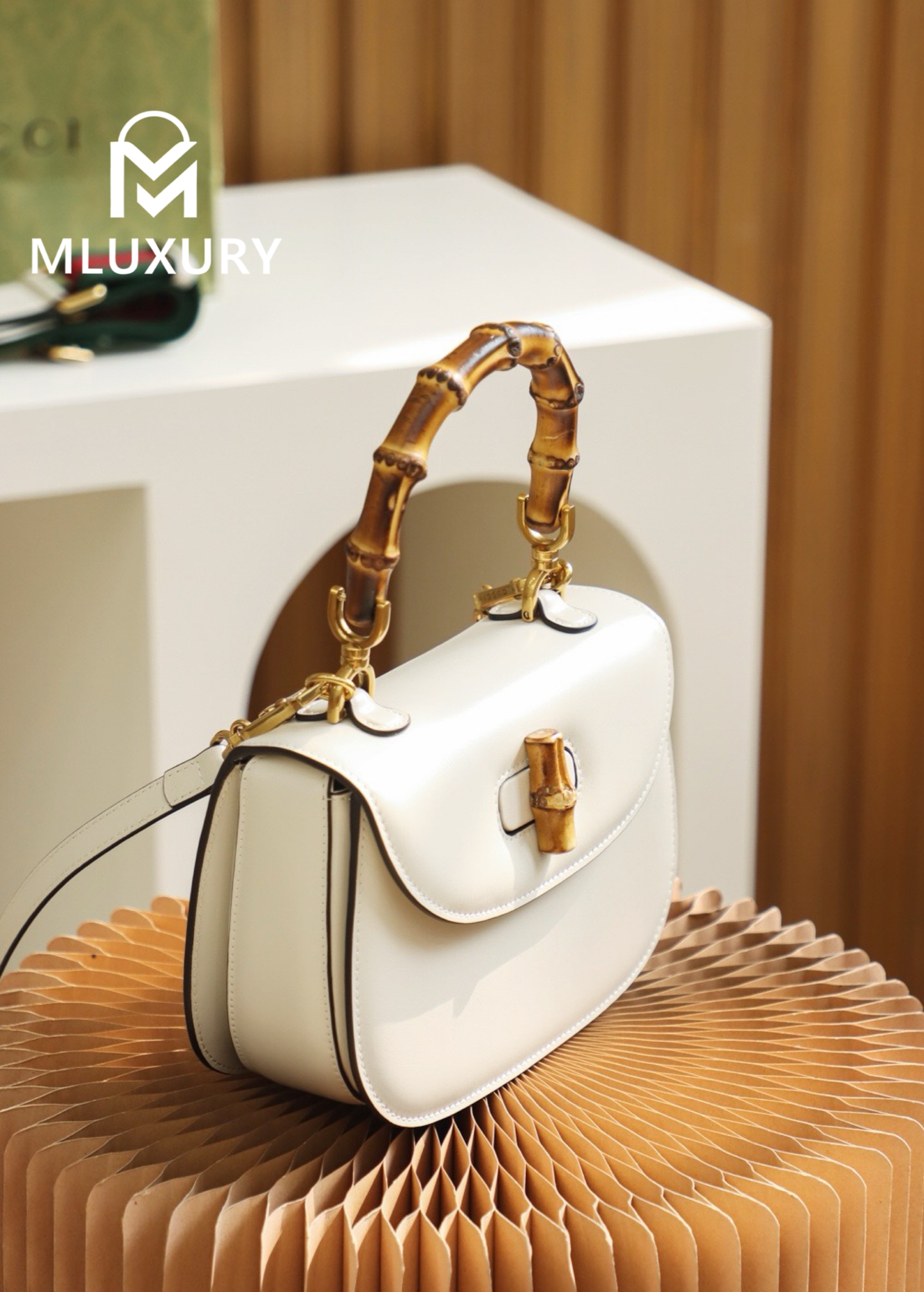 GUCCI Vintage Bamboo Handle Collection, Original Leather, White