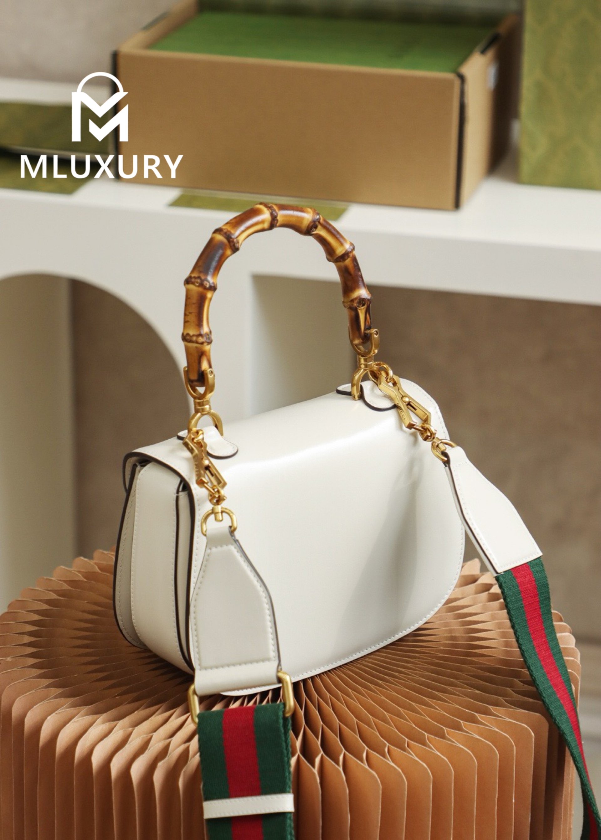 GUCCI Vintage Bamboo Handle Collection, Original Leather, White