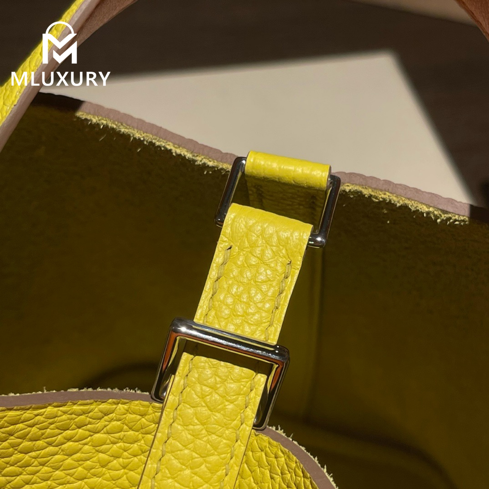 Hermès Picotin 18, genuine TC leather, Lemon yellow interior with orange accents, Gold hardware