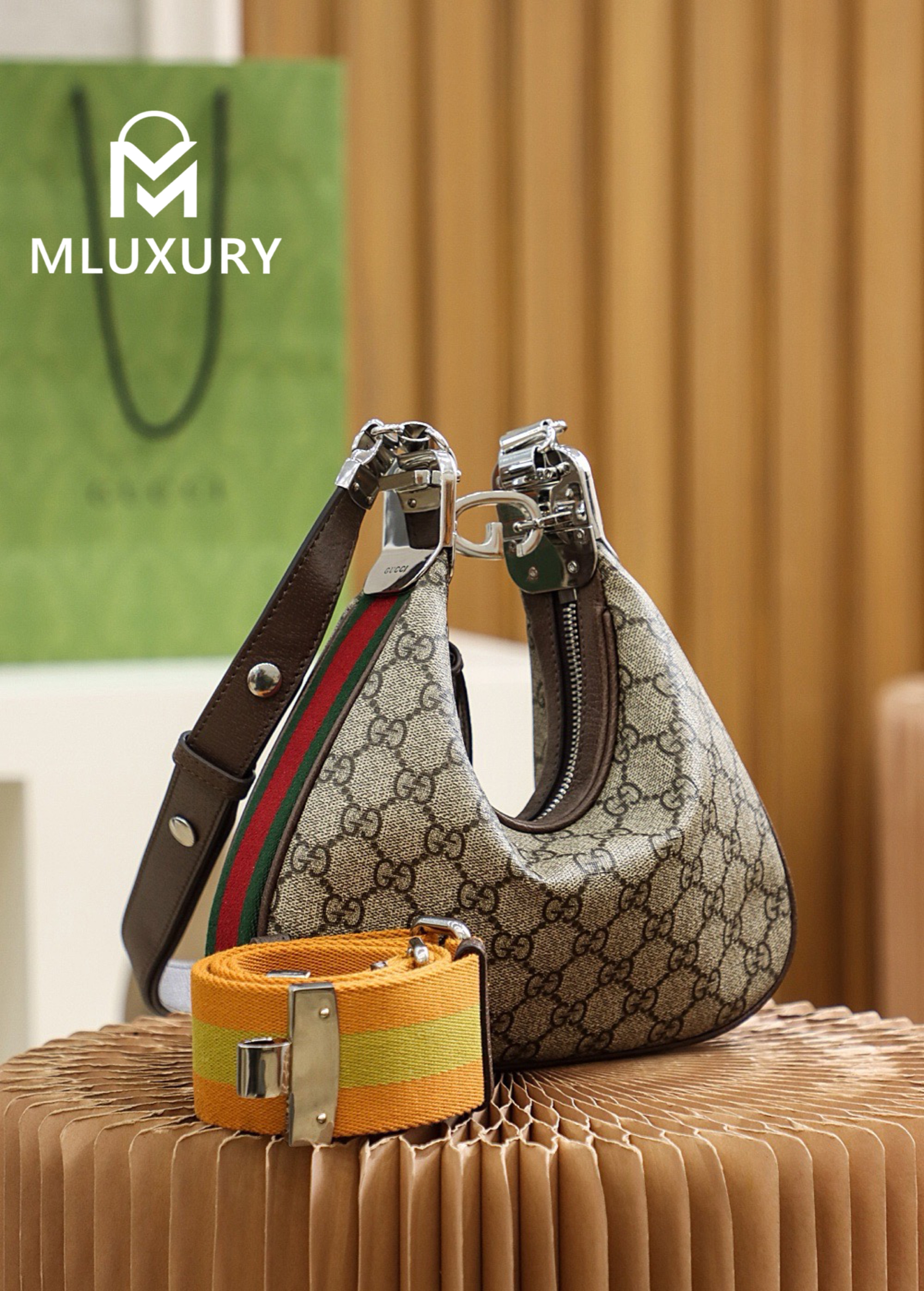 GUCCI Attache Croissant Bag, Genuine Leather