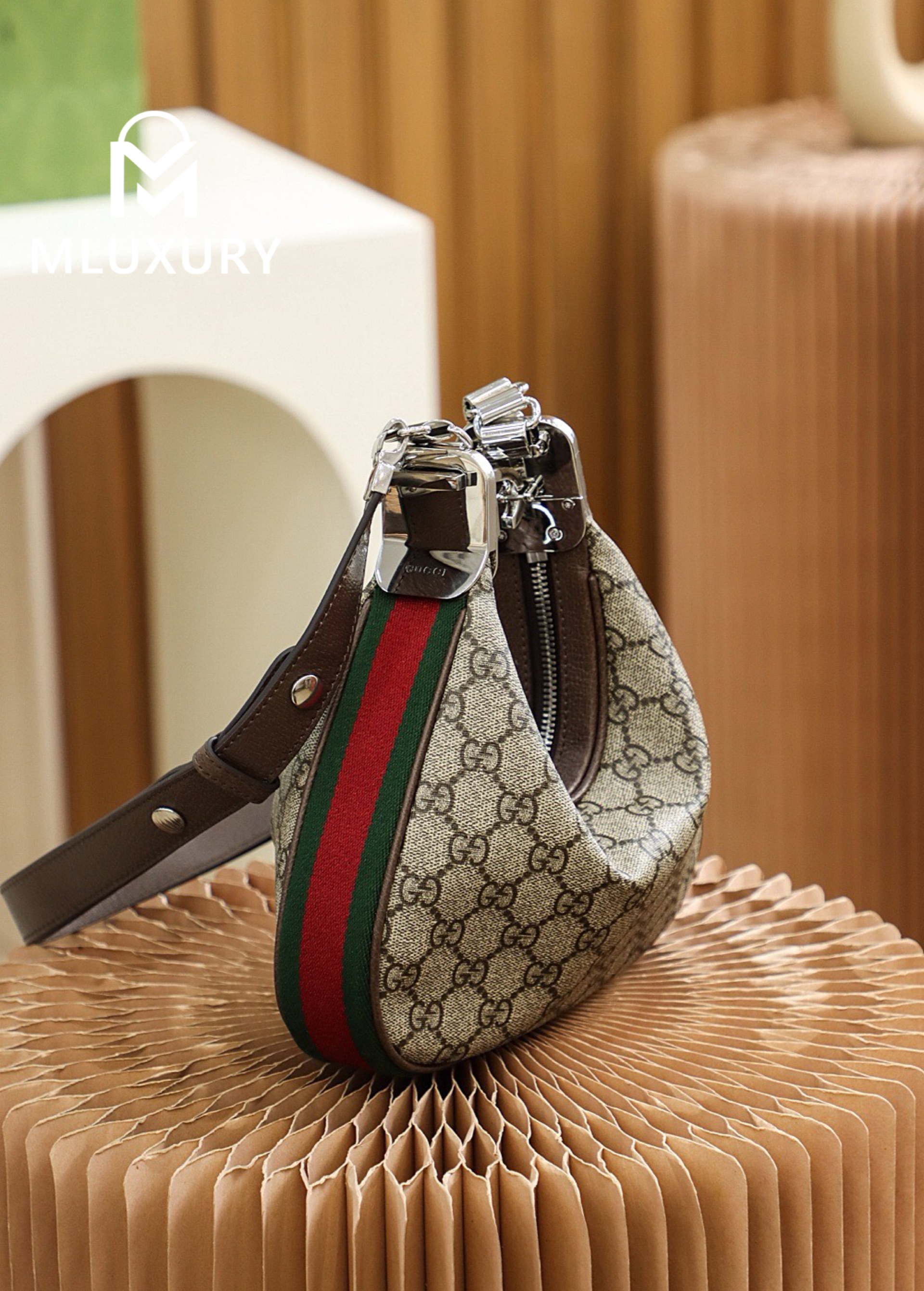 GUCCI Attache Croissant Bag, Genuine Leather