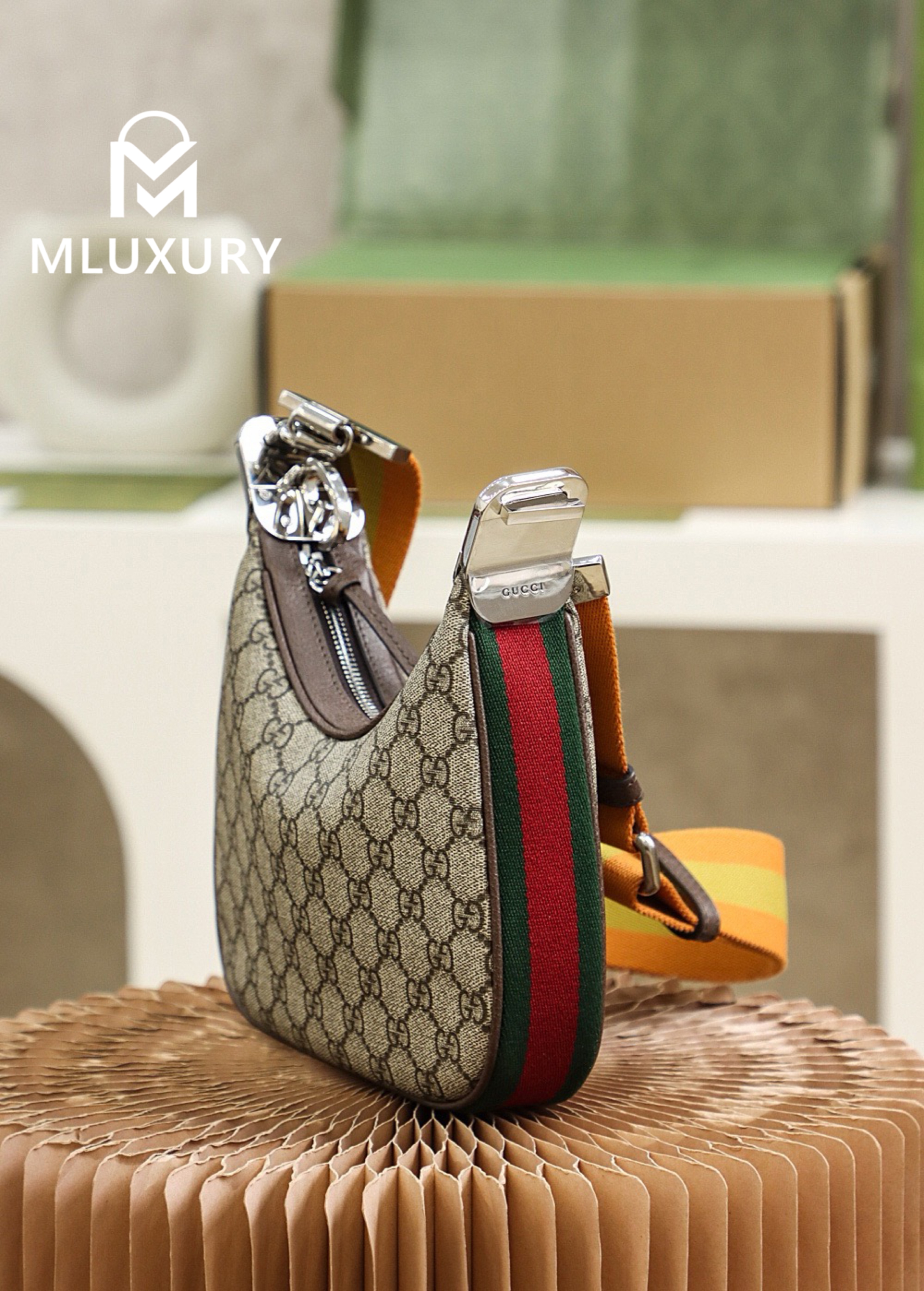 GUCCI Attache Croissant Bag, Genuine Leather