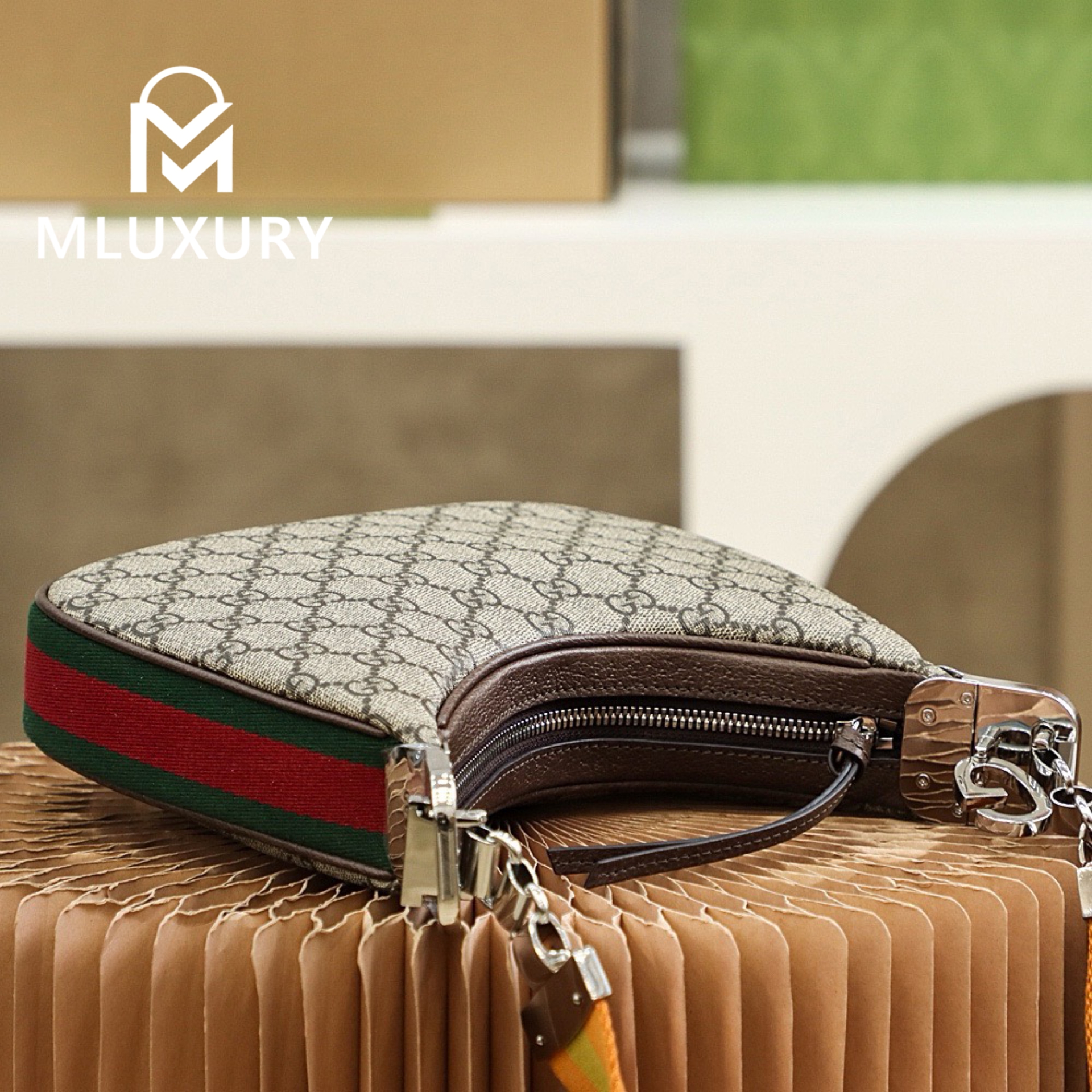 GUCCI Attache Croissant Bag, Genuine Leather