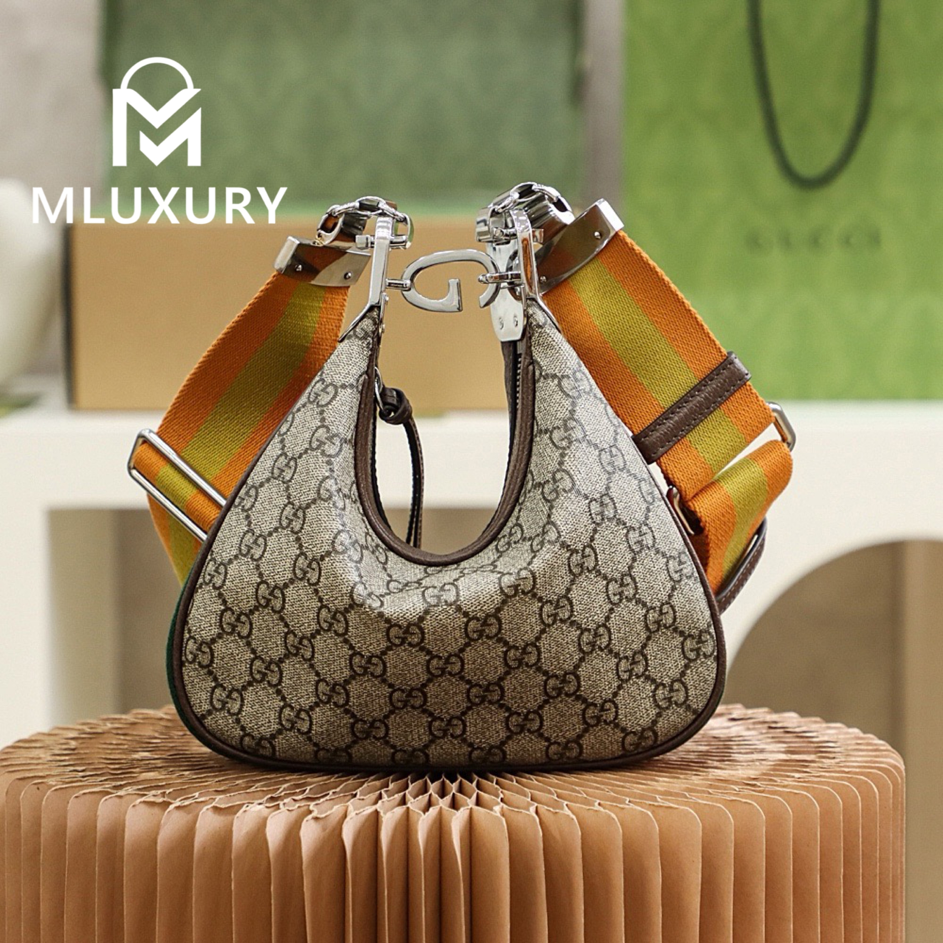 GUCCI Attache Croissant Bag, Genuine Leather