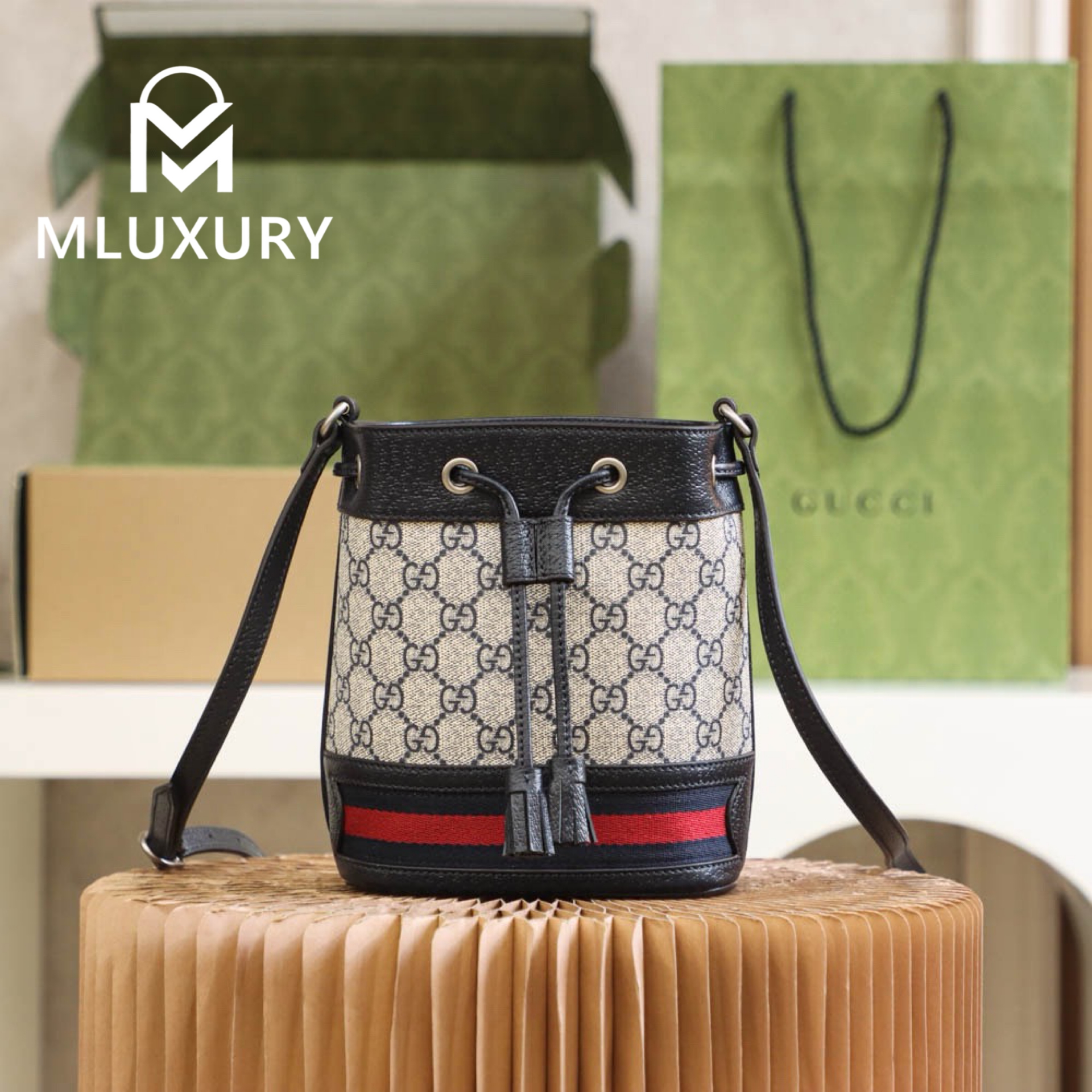 GUCCI Ophida Bucket Mini Bag, Genuine Leather