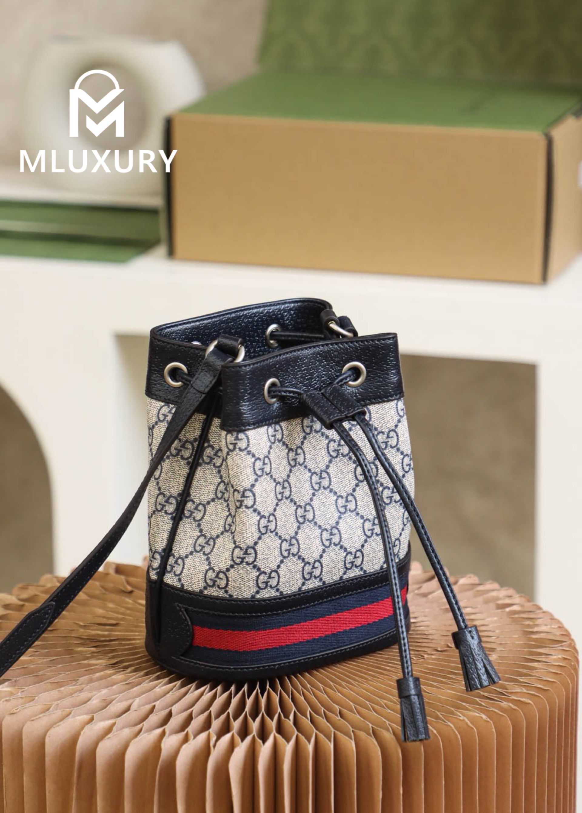 GUCCI Ophida Bucket Mini Bag, Genuine Leather
