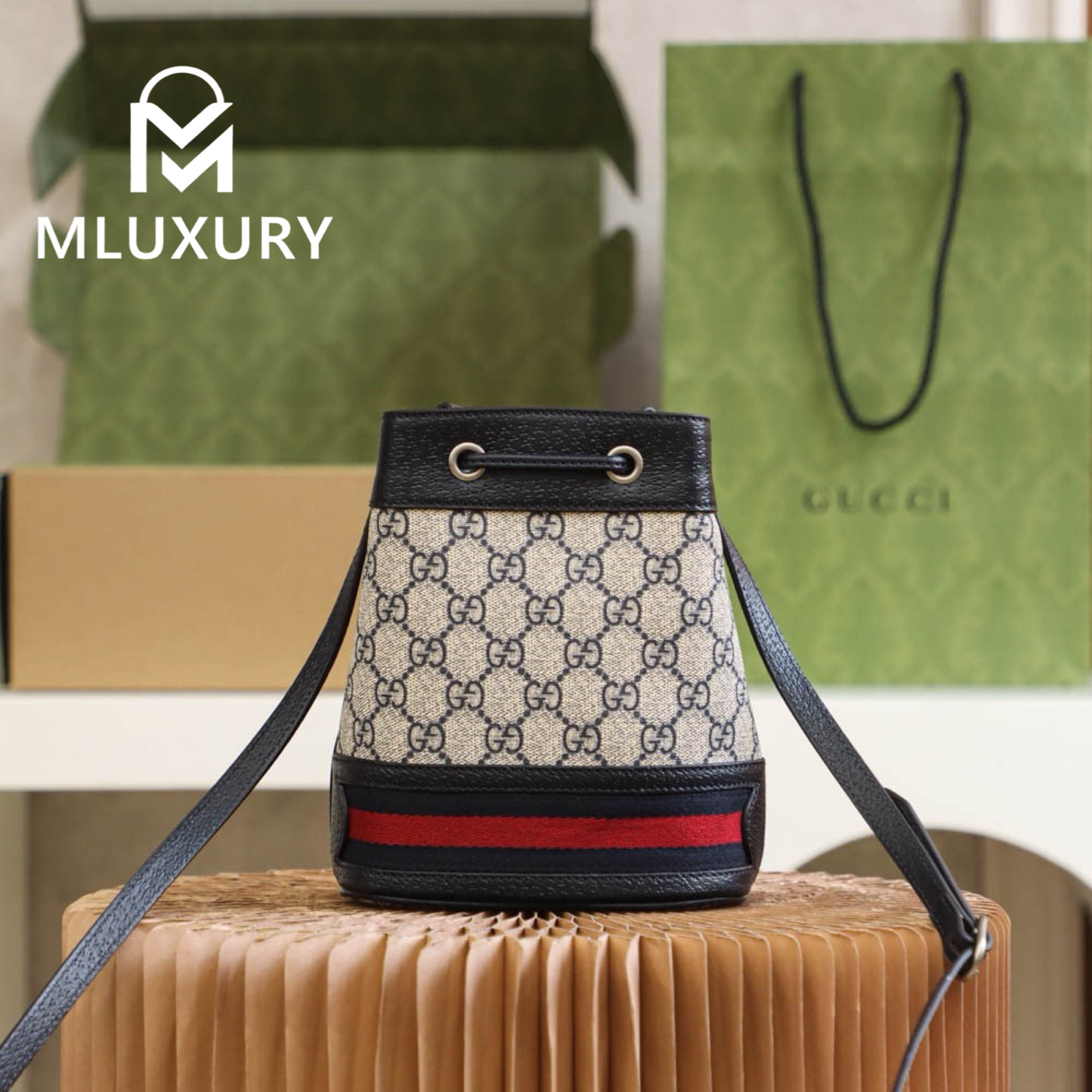 GUCCI Ophida Bucket Mini Bag, Genuine Leather