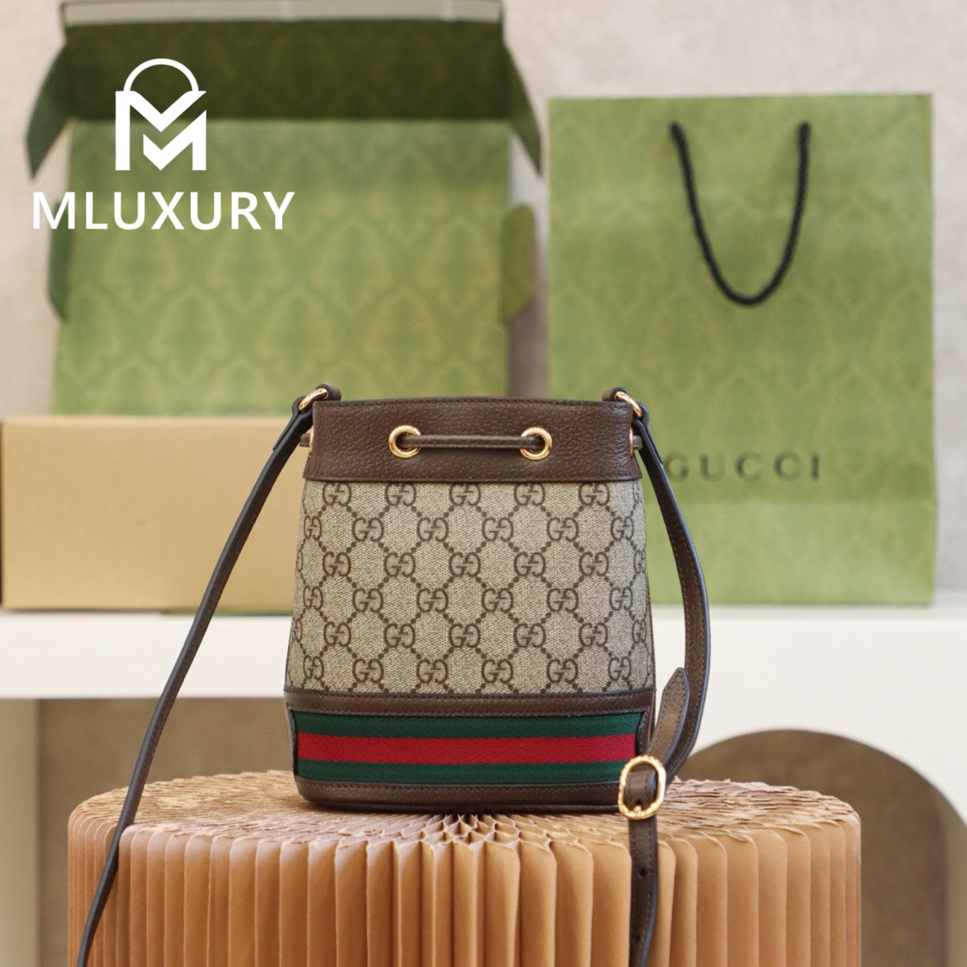 GUCCI Ophida Mini Bucket Bag, Original Leather