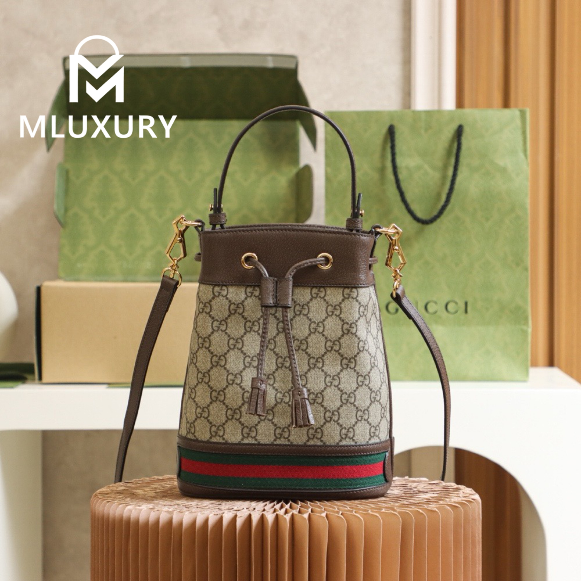 GUCCI Ophida Classic Bucket Bag, Genuine Leather