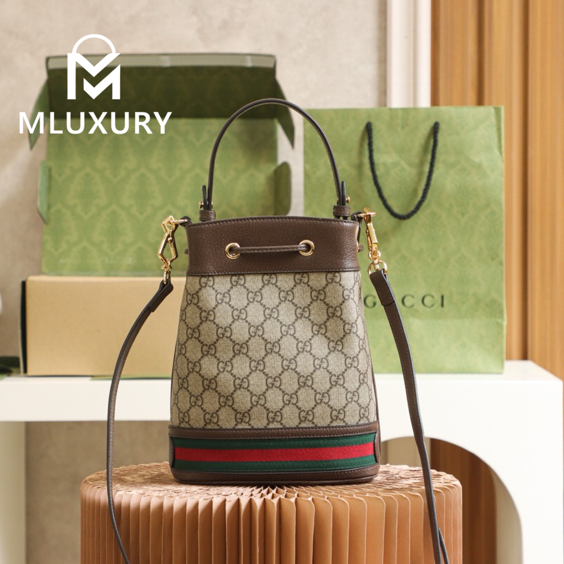 GUCCI Ophida Classic Bucket Bag, Genuine Leather