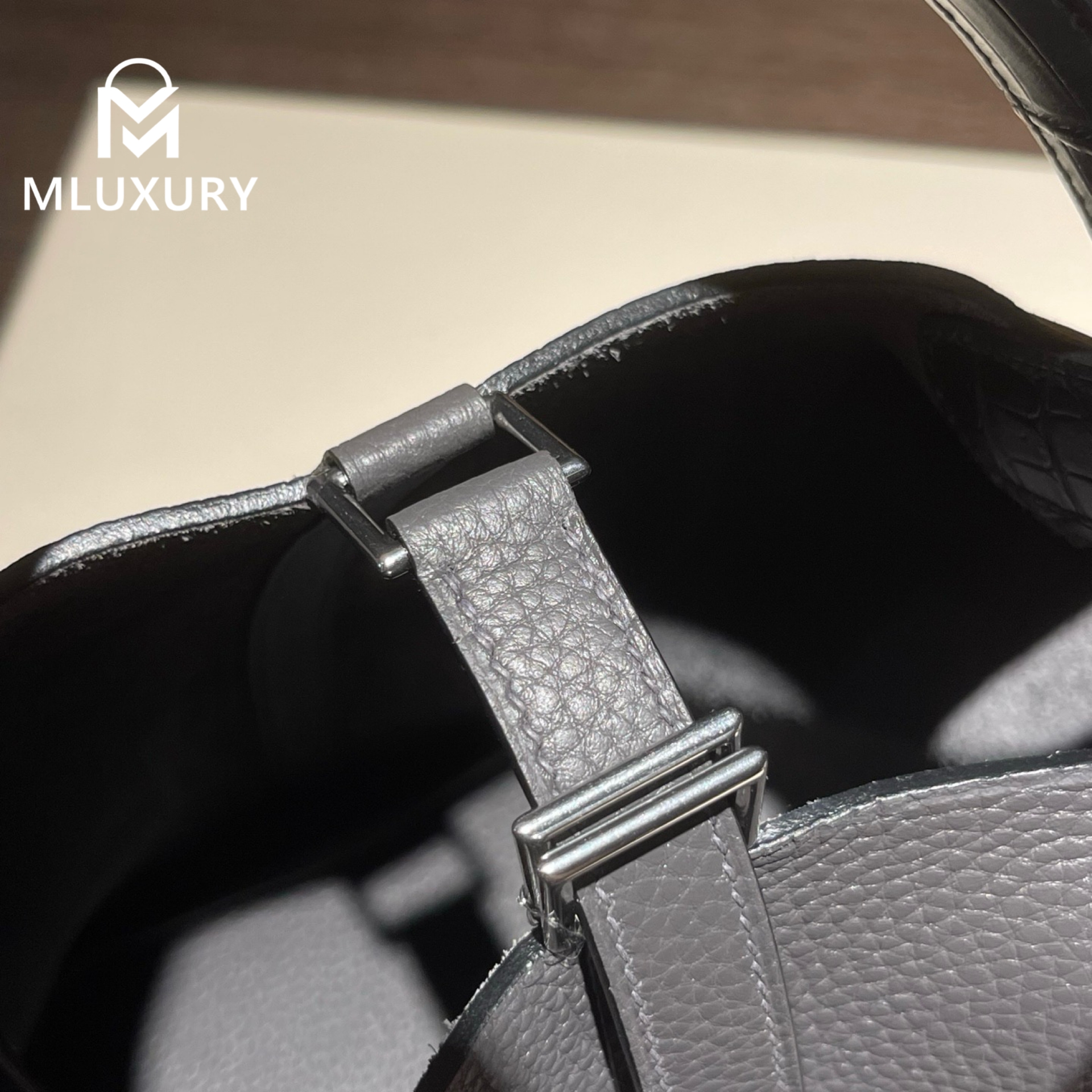Hermès Picotin 18, French Remy Carriat original TC leather and matte black crocodile leather, Graphite gray, Silver hardware