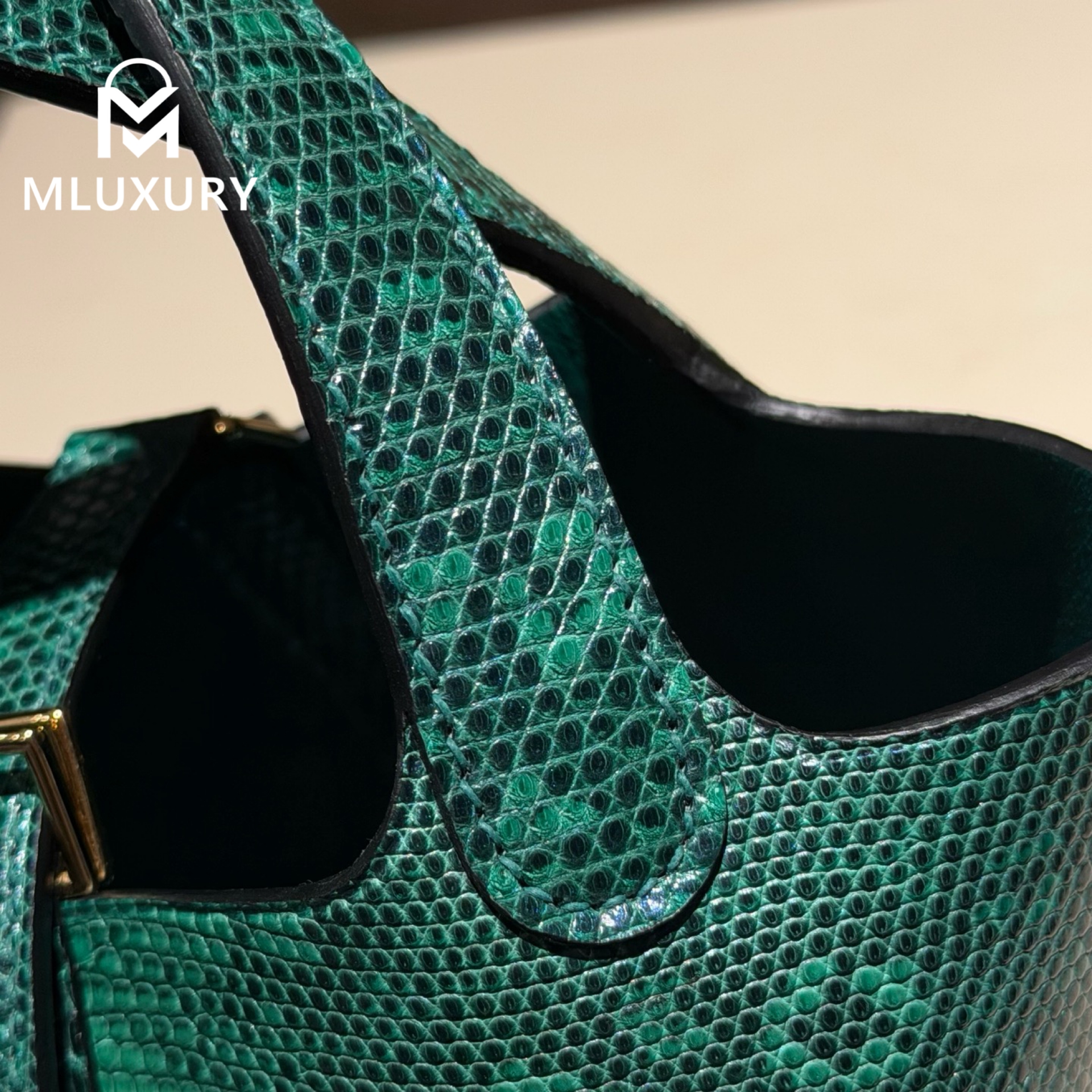 Hermès Picotin 14, Snowflake lizard skin, Green, Gold hardware