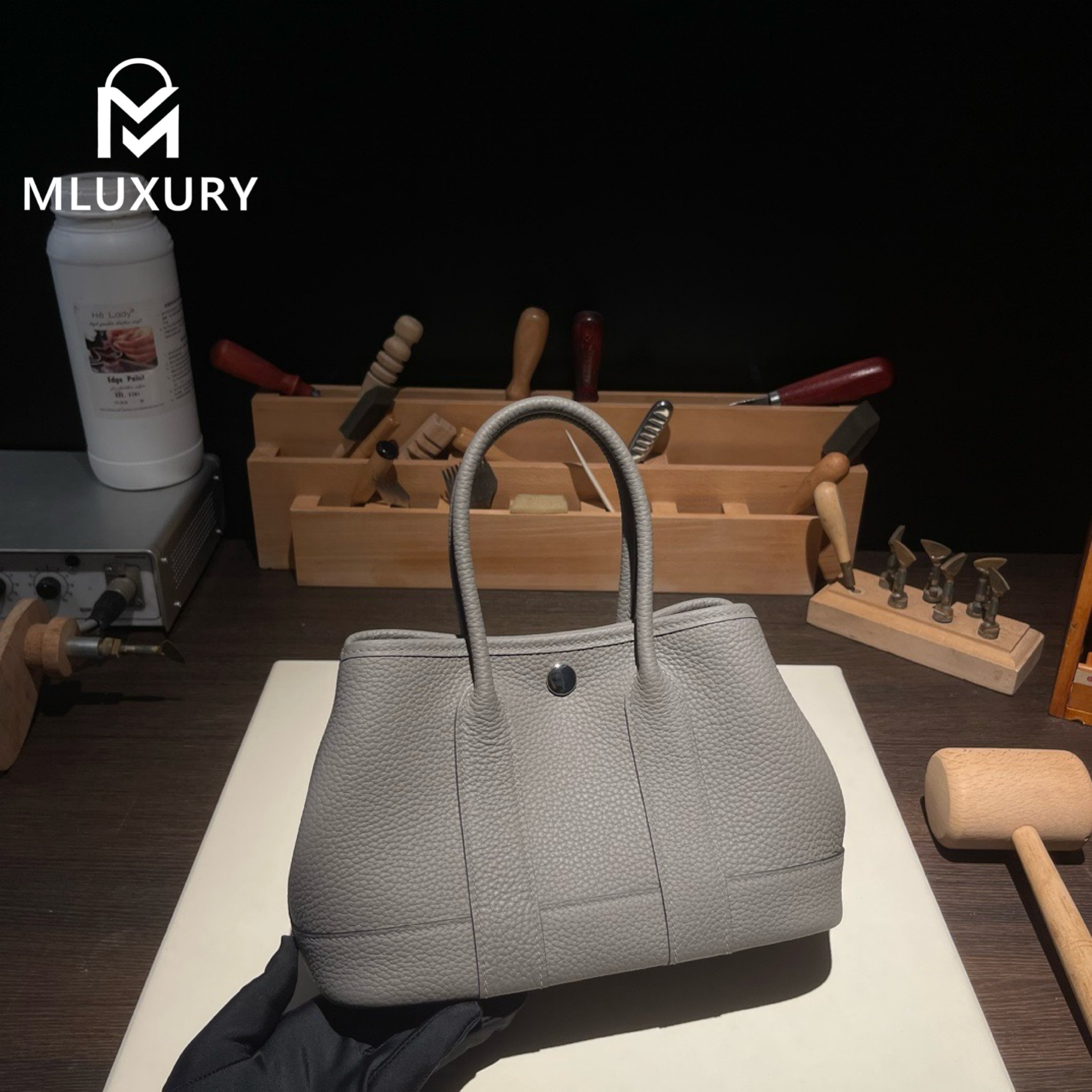Hermes Neo (mini) Garden, original Togo leather, cumulus grey, silver hardware