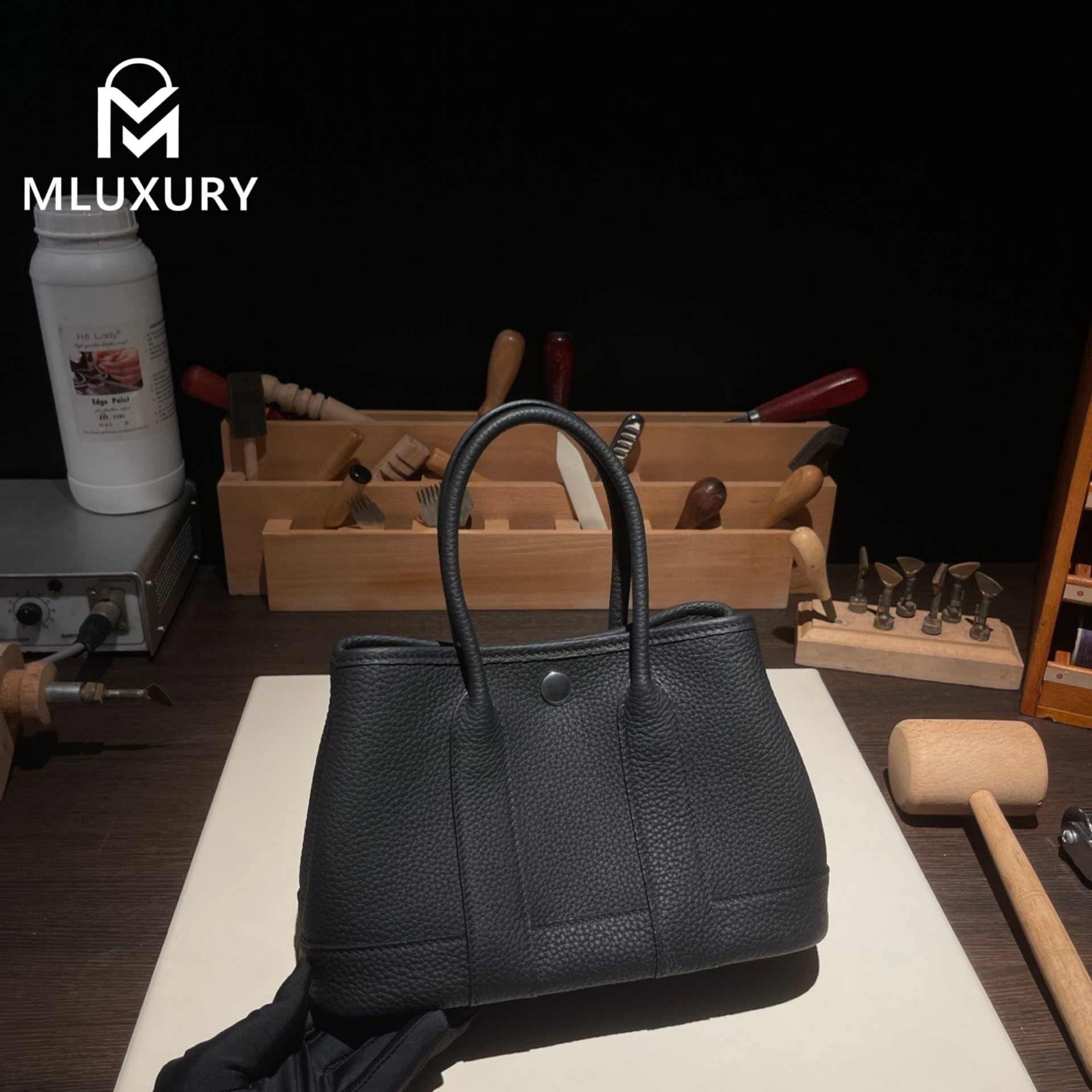 Hermes Neo (mini) Garden, genuine Togo leather, black, silver hardware