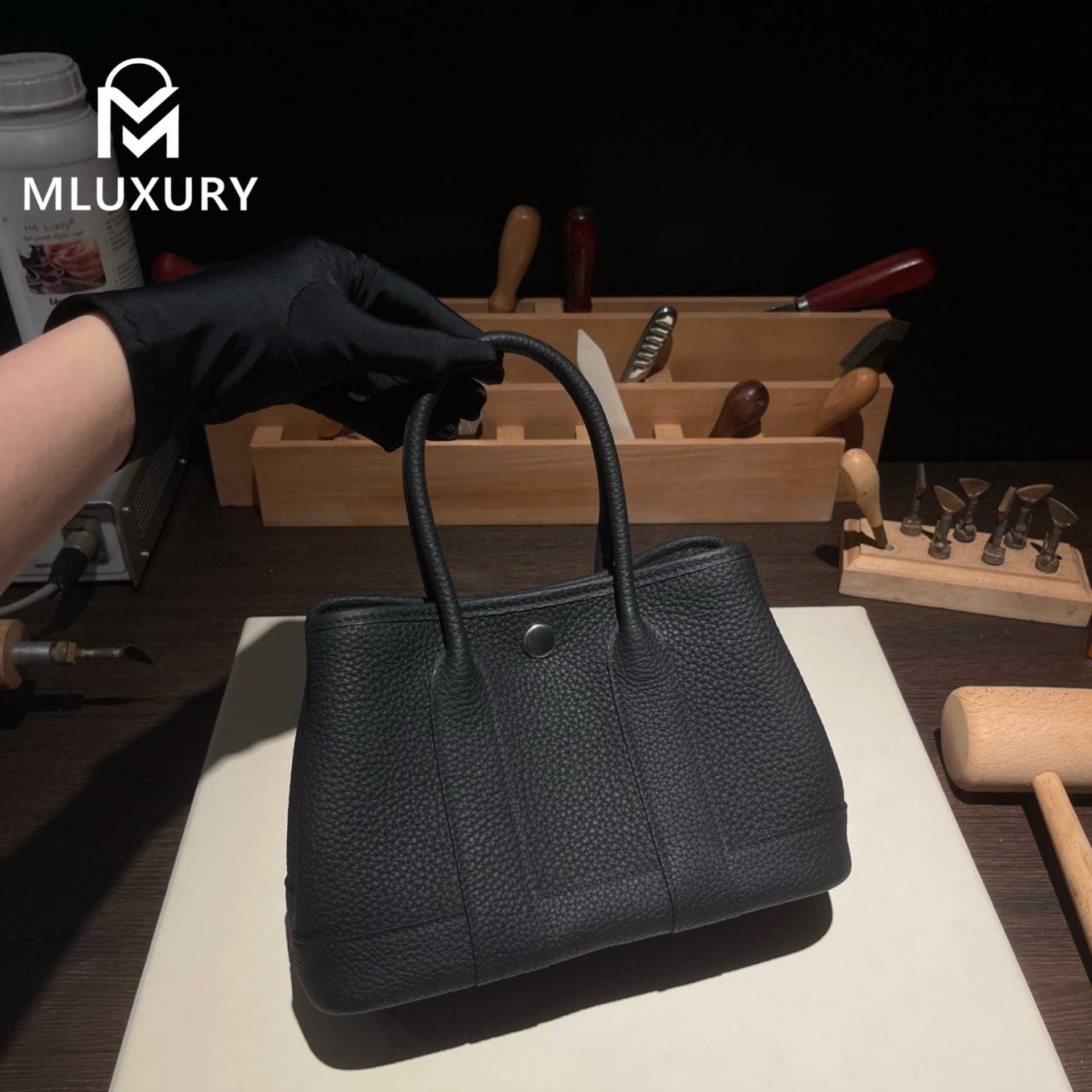 Hermes Neo (mini) Garden, genuine Togo leather, black, silver hardware