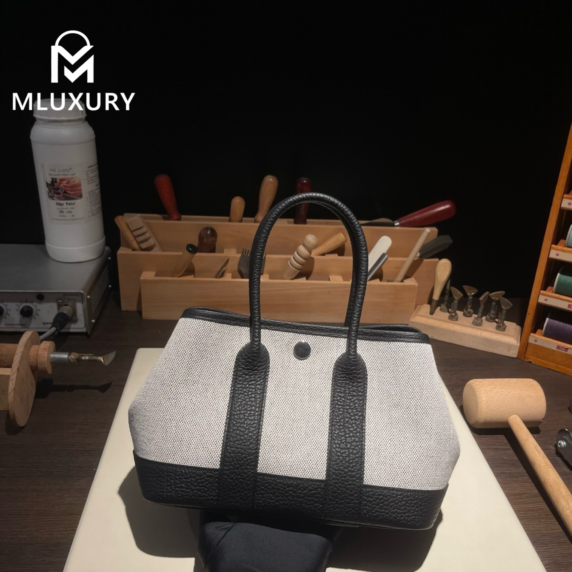 Hermès Mini Garden Part, original Togo leather patchwork, black, silver hardware