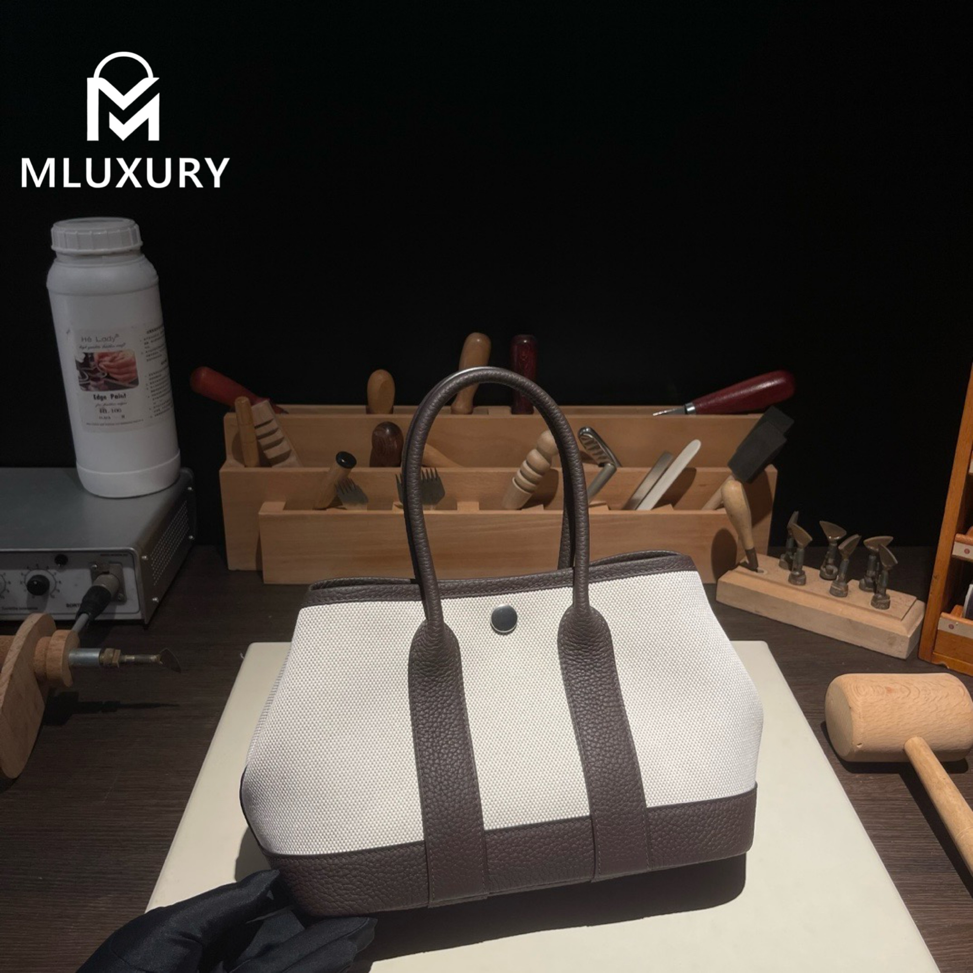Hermès Mini Garden Part, original Togo leather patchwork, ebony patchwork, silver hardware