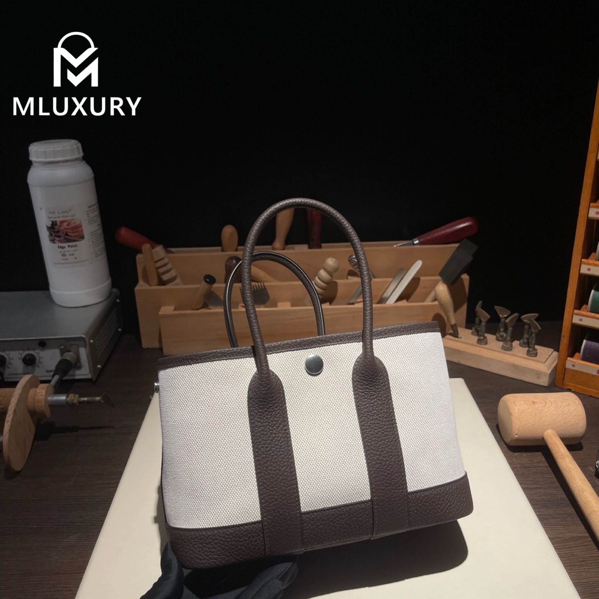 Hermès Mini Garden Part, original Togo leather patchwork, ebony patchwork, silver hardware
