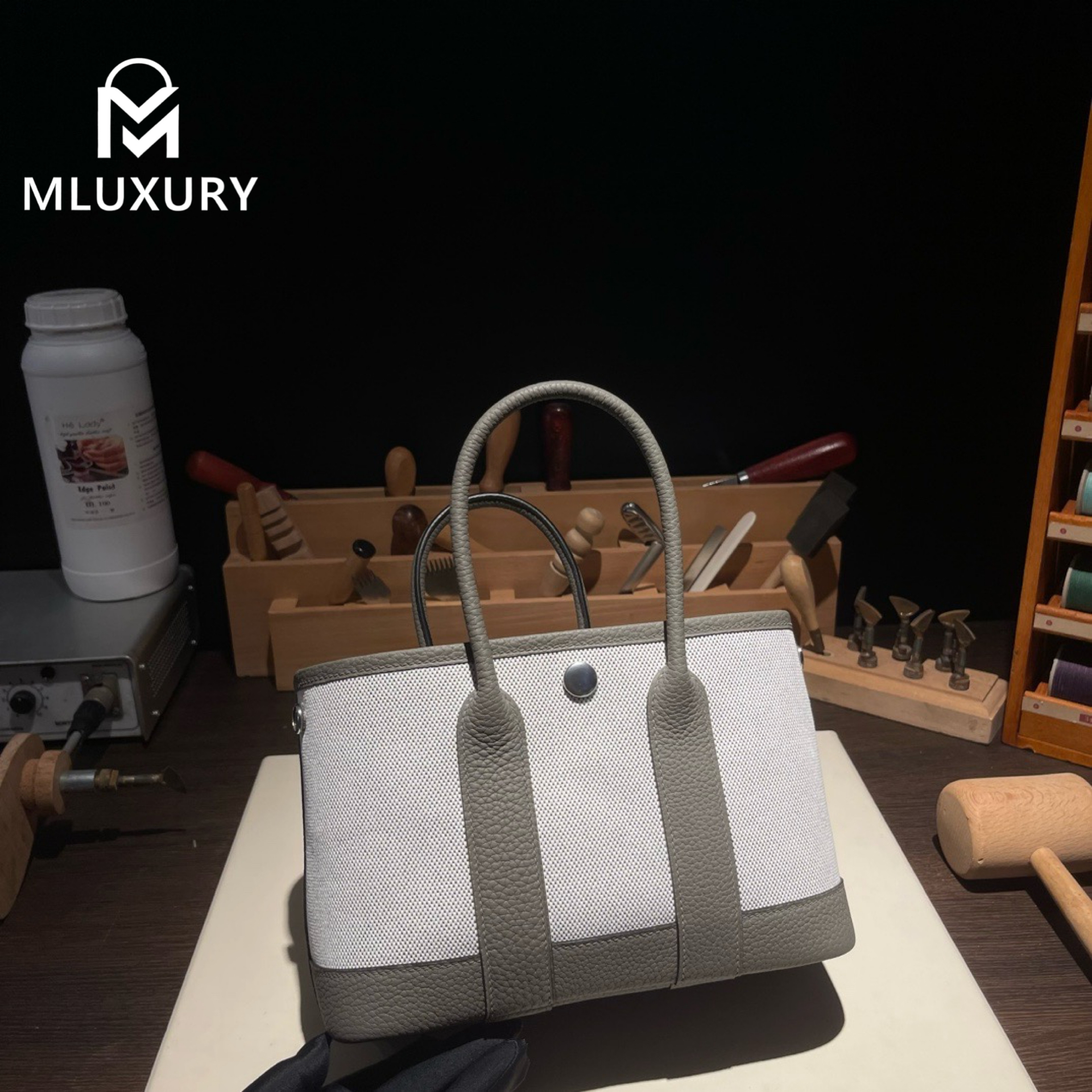 Hermès Mini Garden Part, original Togo leather patchwork, cumulonimbus grey patchwork, silver hardware