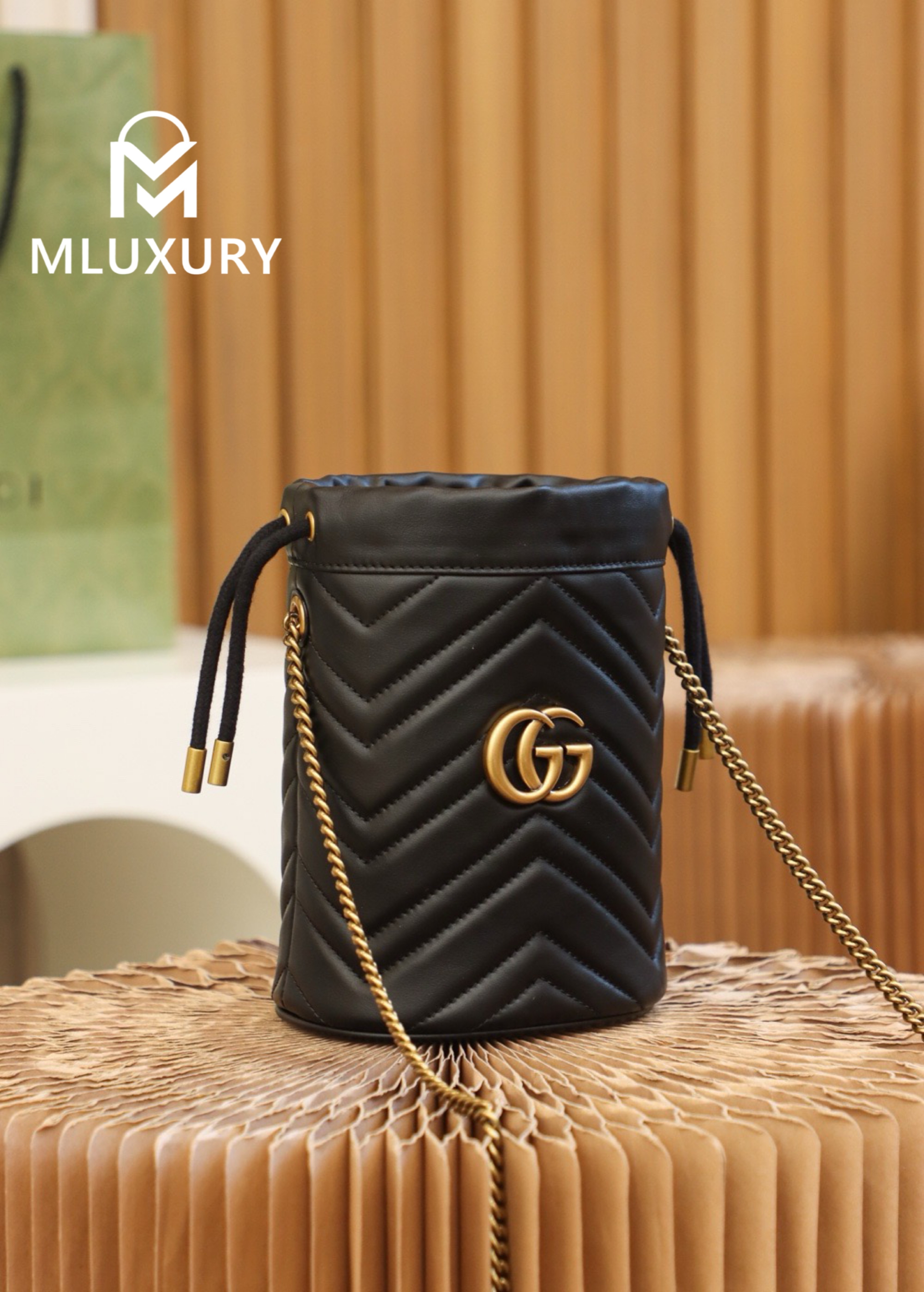 GUCCI Marmont MINI Bucket Bag, Genuine Leather, Black