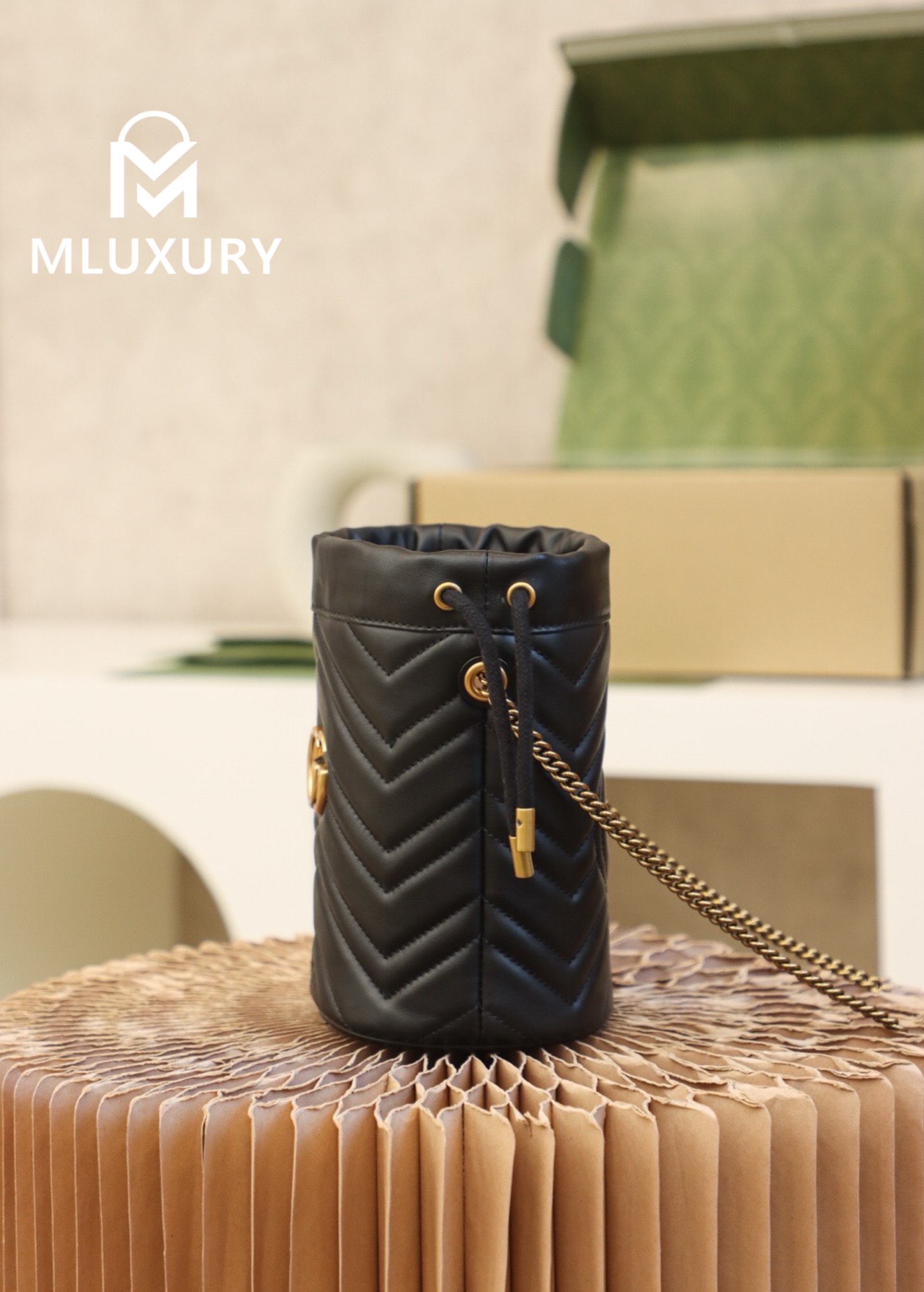 GUCCI Marmont MINI Bucket Bag, Genuine Leather, Black