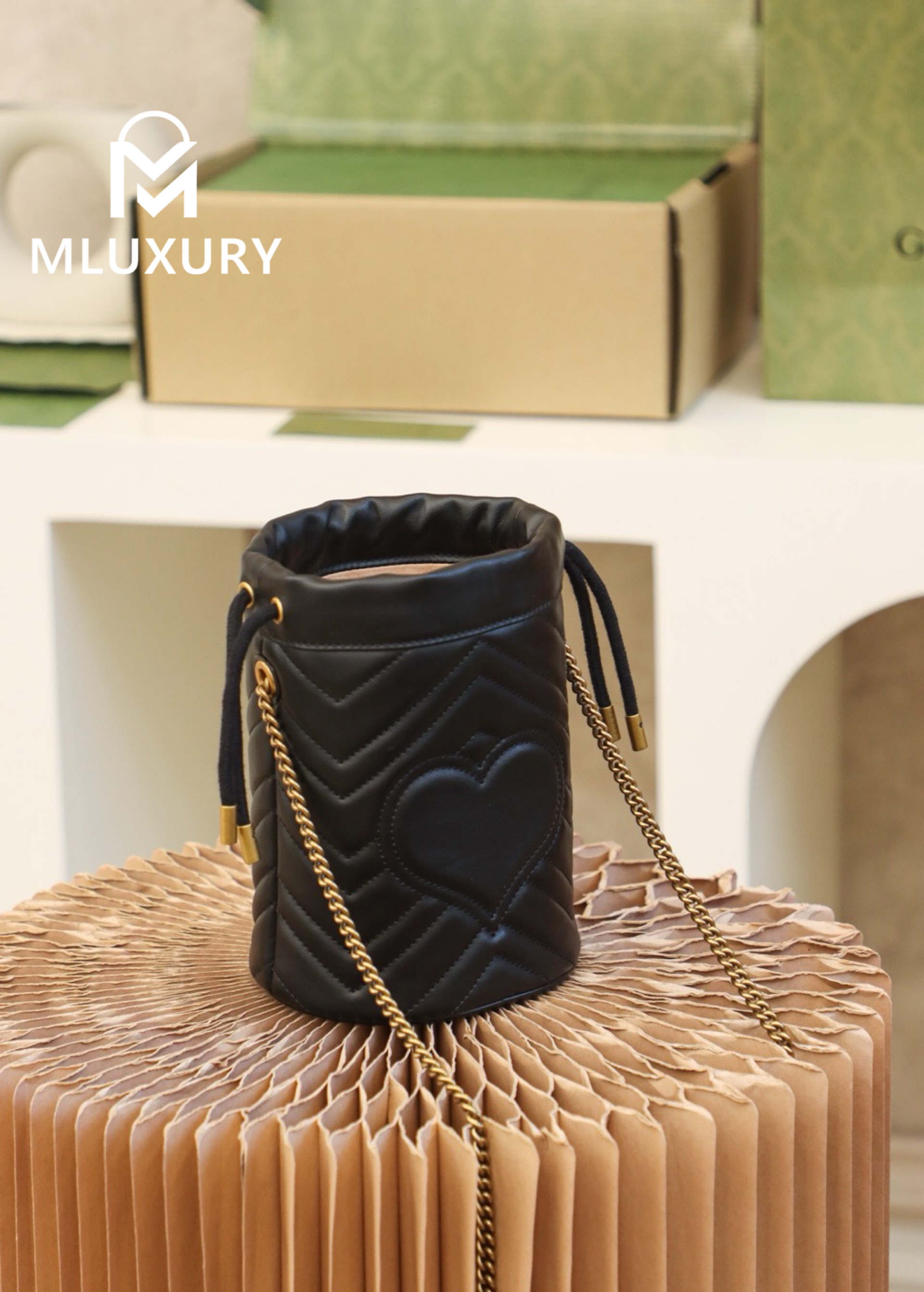 GUCCI Marmont MINI Bucket Bag, Genuine Leather, Black