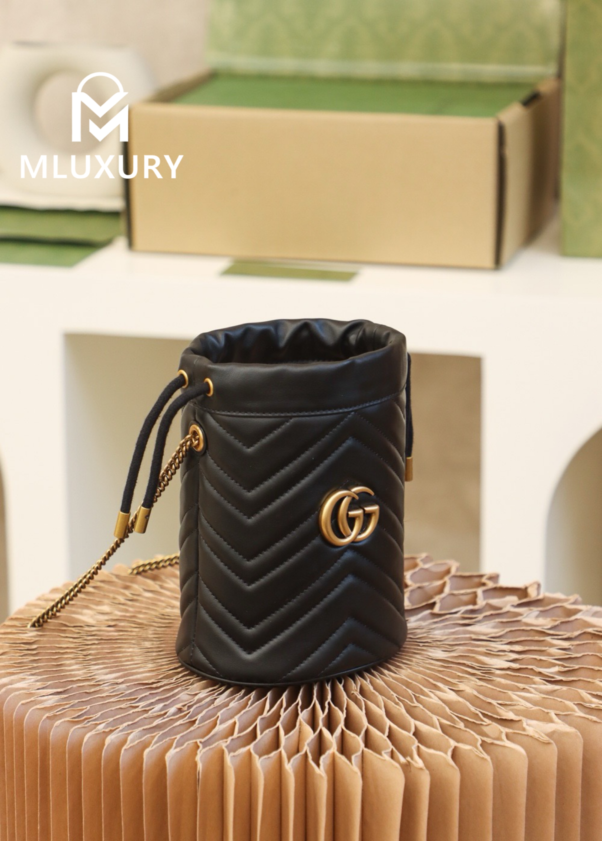 GUCCI Marmont MINI Bucket Bag, Genuine Leather, Black