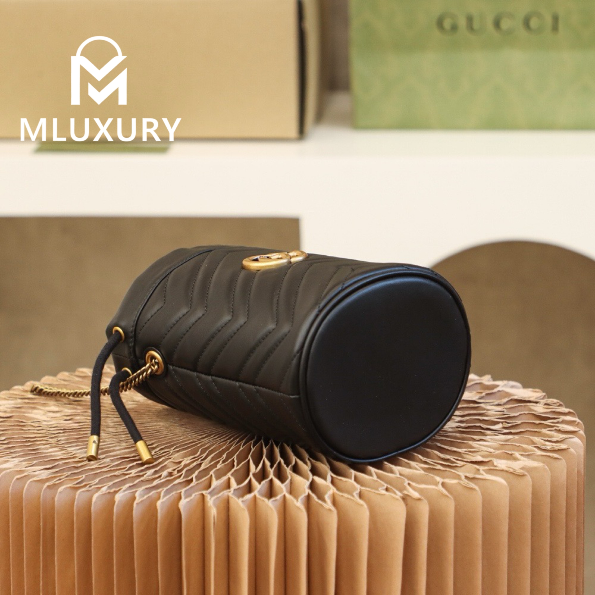 GUCCI Marmont MINI Bucket Bag, Genuine Leather, Black