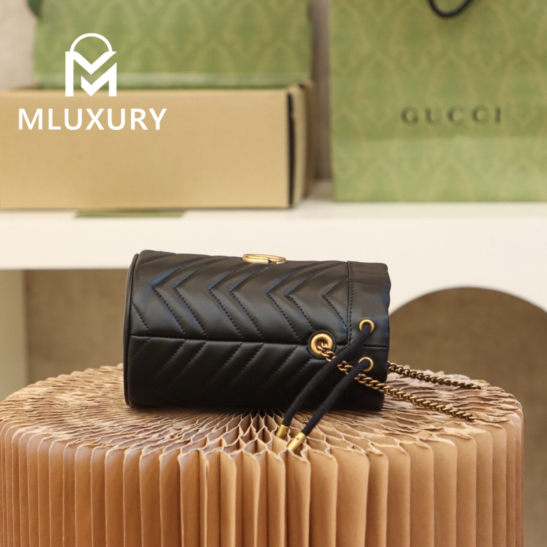 GUCCI Marmont MINI Bucket Bag, Genuine Leather, Black