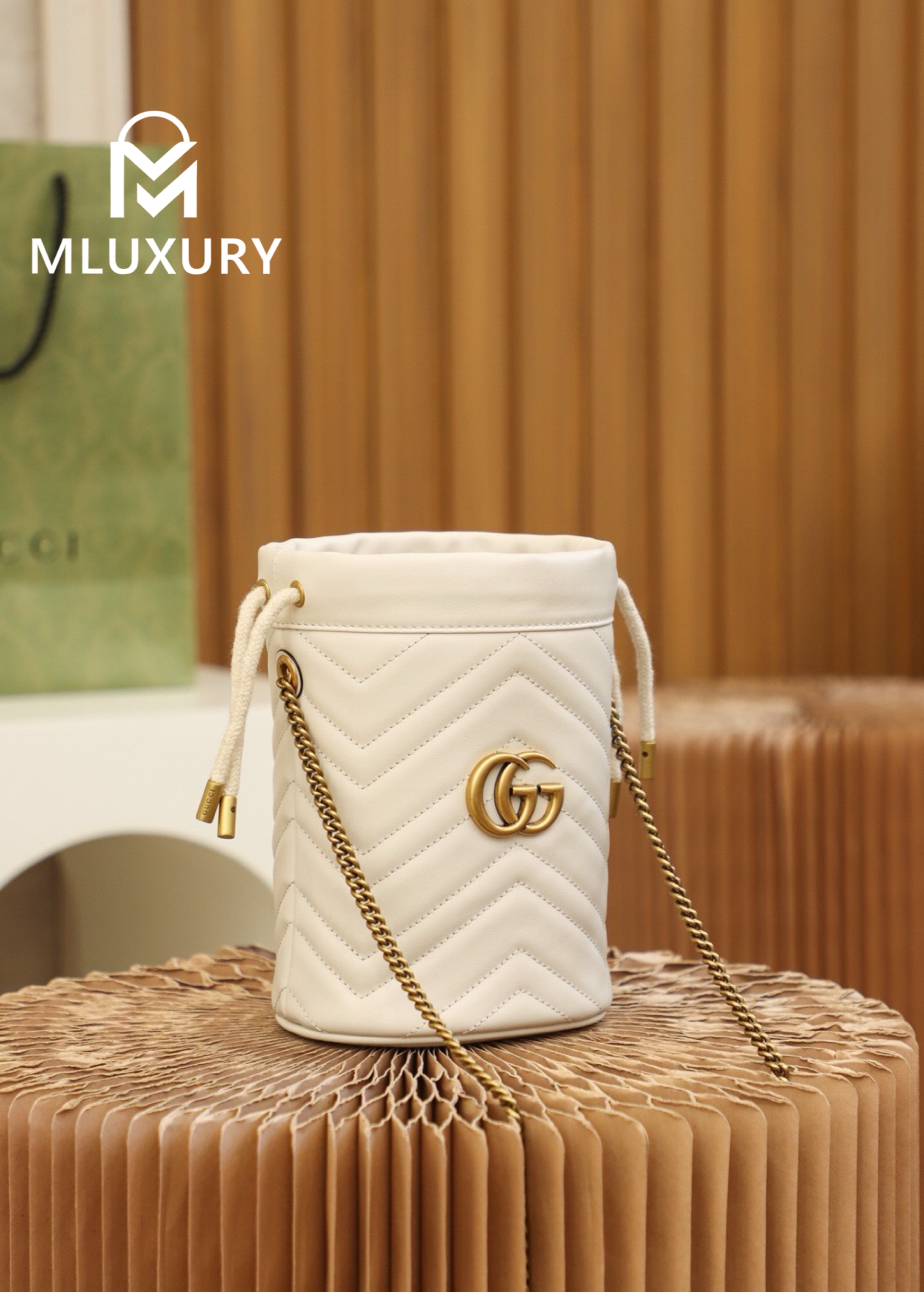 GUCCI Marmont MINI Bucket Bag, Genuine Leather, White
